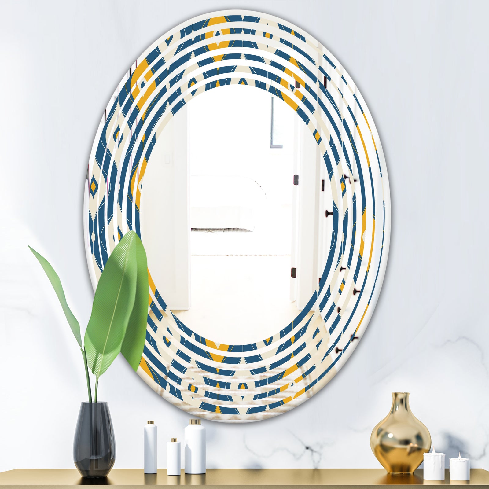 Retro Abstract Pattern II - Modern Round or Oval Wall Mirror - Wave