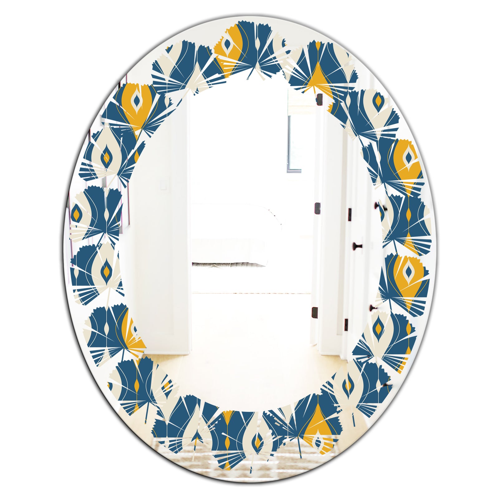 Retro Abstract Pattern II - Modern Round or Oval Wall Mirror - Leaves