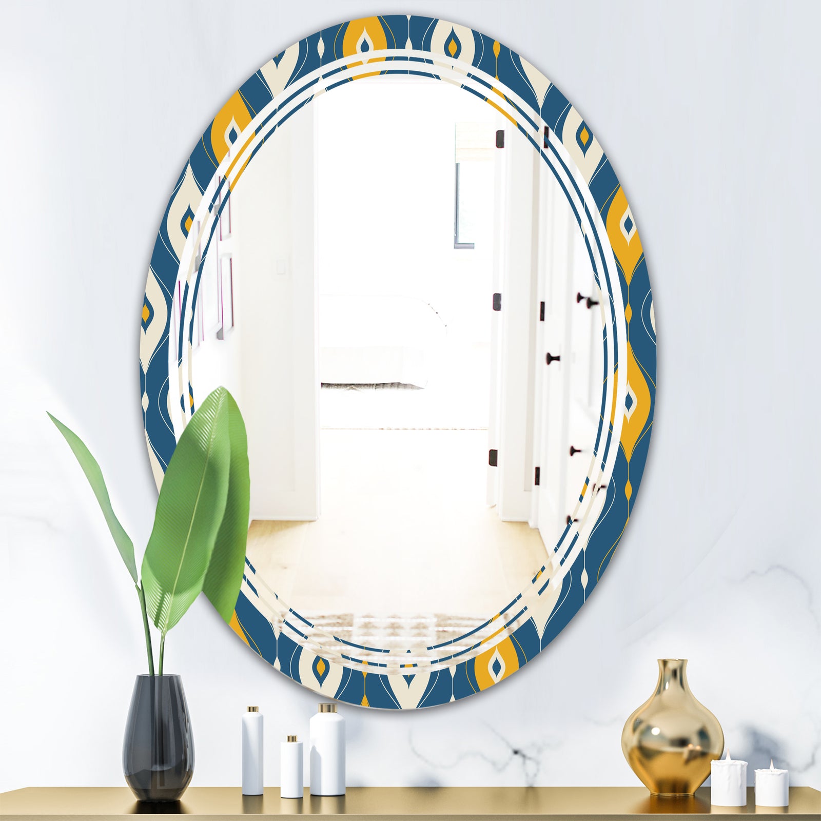 Retro Abstract Pattern II - Modern Round or Oval Wall Mirror - Triple C