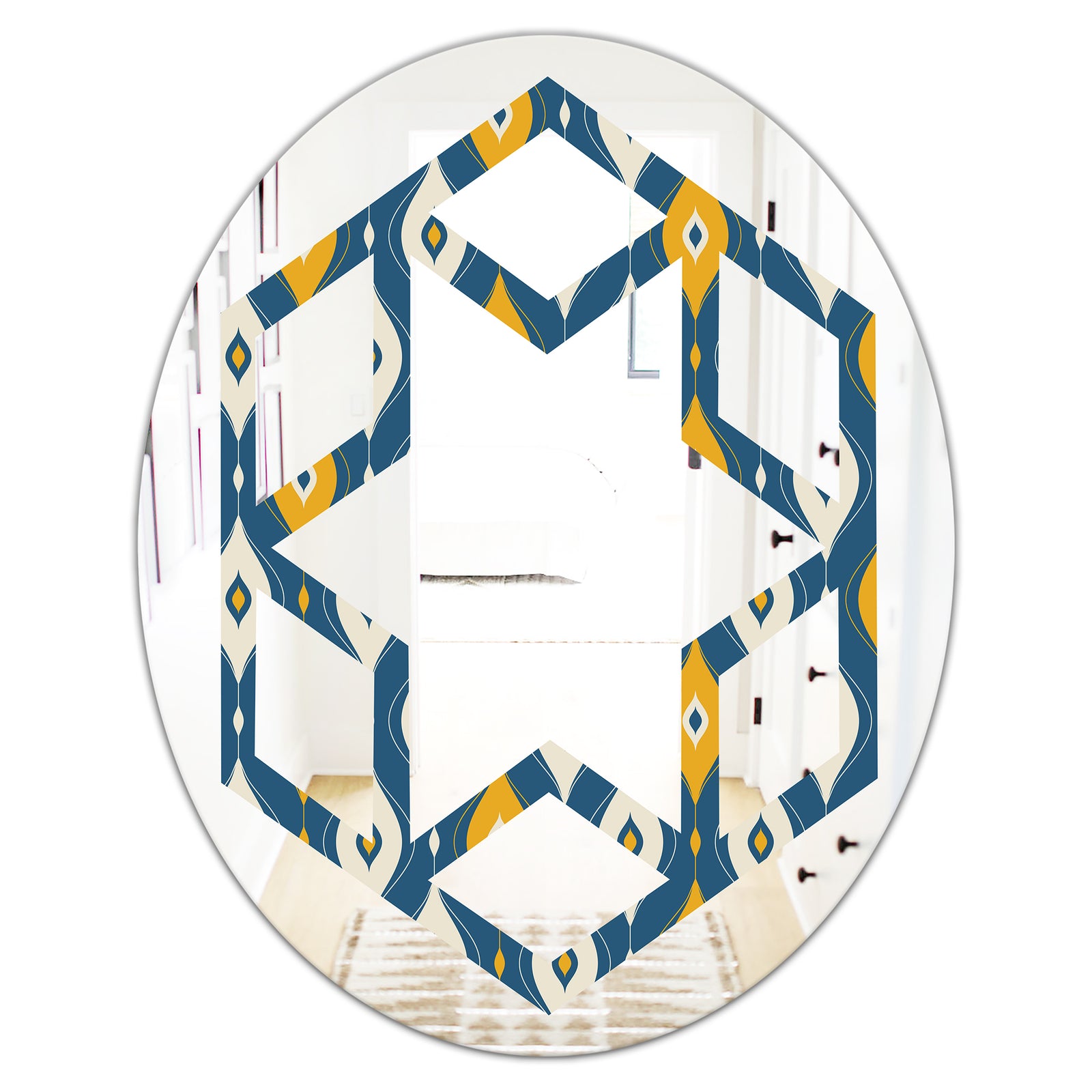 Retro Abstract Pattern II - Modern Round or Oval Wall Mirror - Hexagon Star