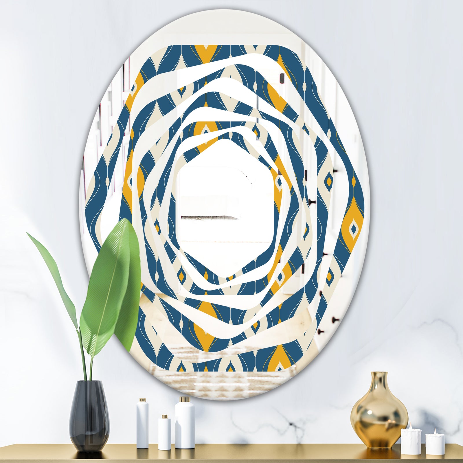 Retro Abstract Pattern II - Modern Round or Oval Wall Mirror - Whirl