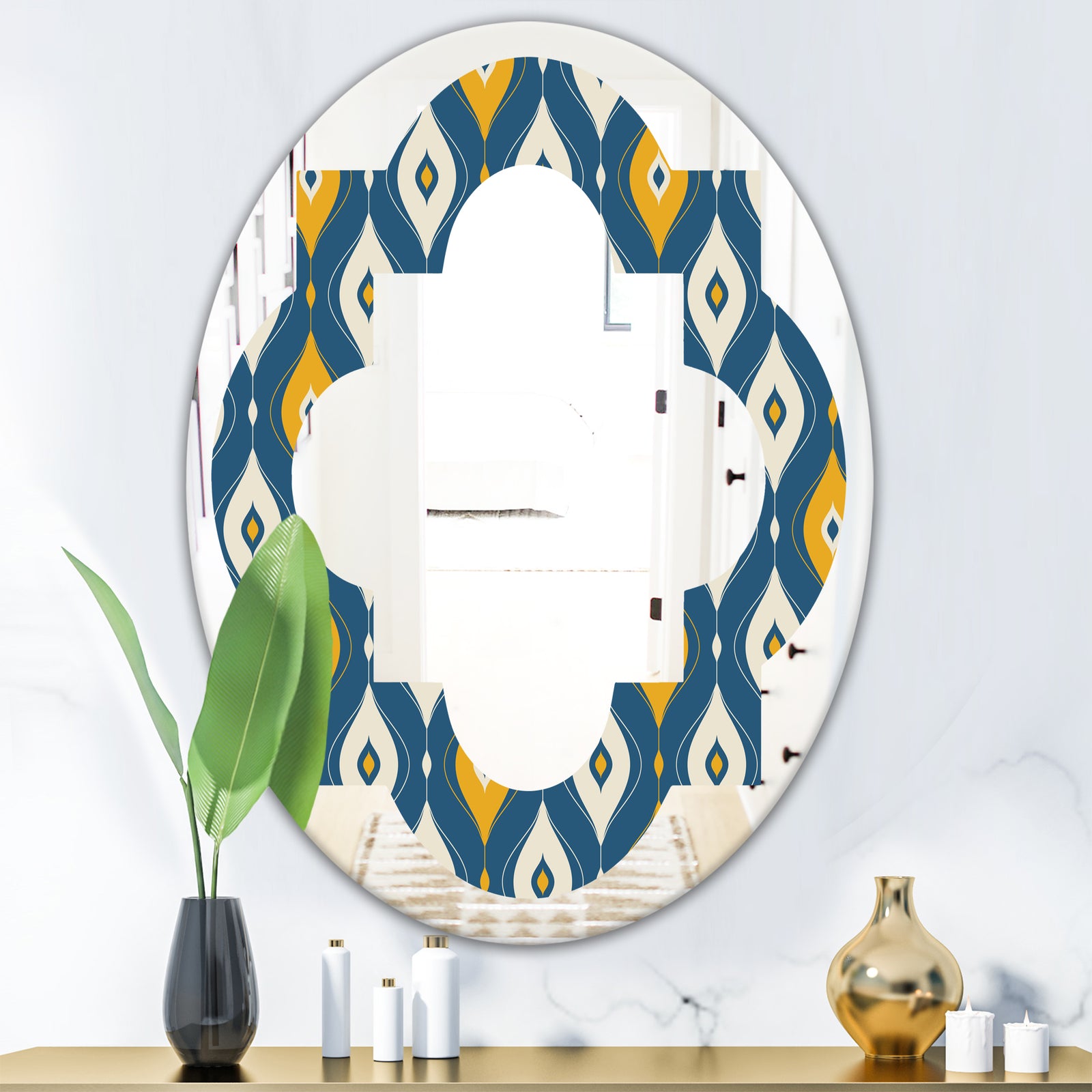 Retro Abstract Pattern II - Modern Round or Oval Wall Mirror - Quatrefoil