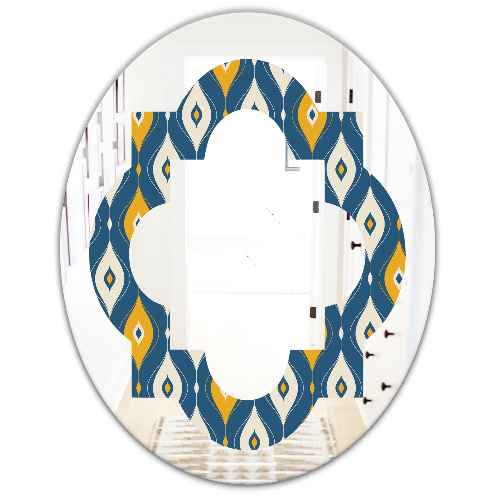 Retro Abstract Pattern II - Modern Round or Oval Wall Mirror - Quatrefoil