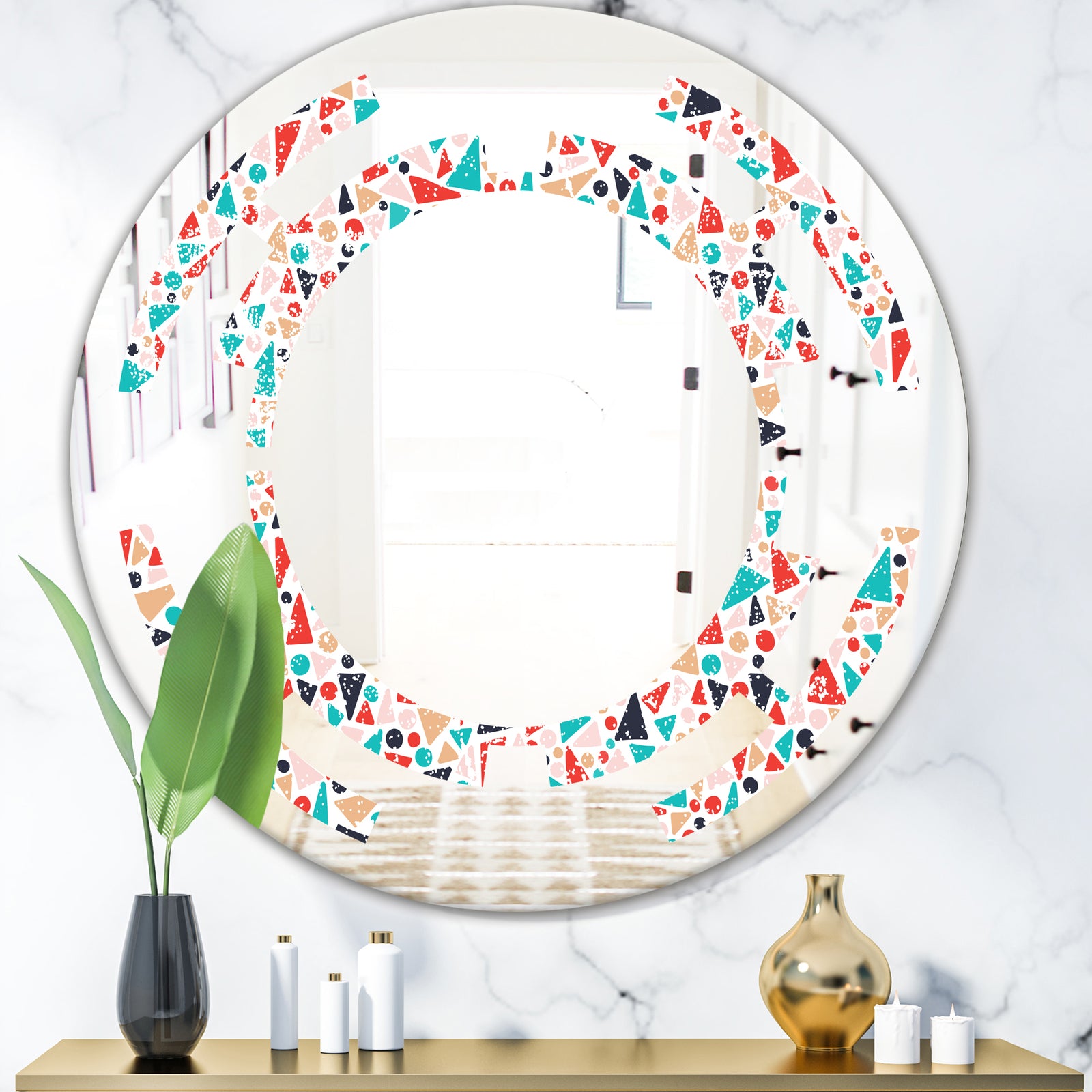 Retro Abstract Pattern Design II - Modern Round or Oval Wall Mirror - Space