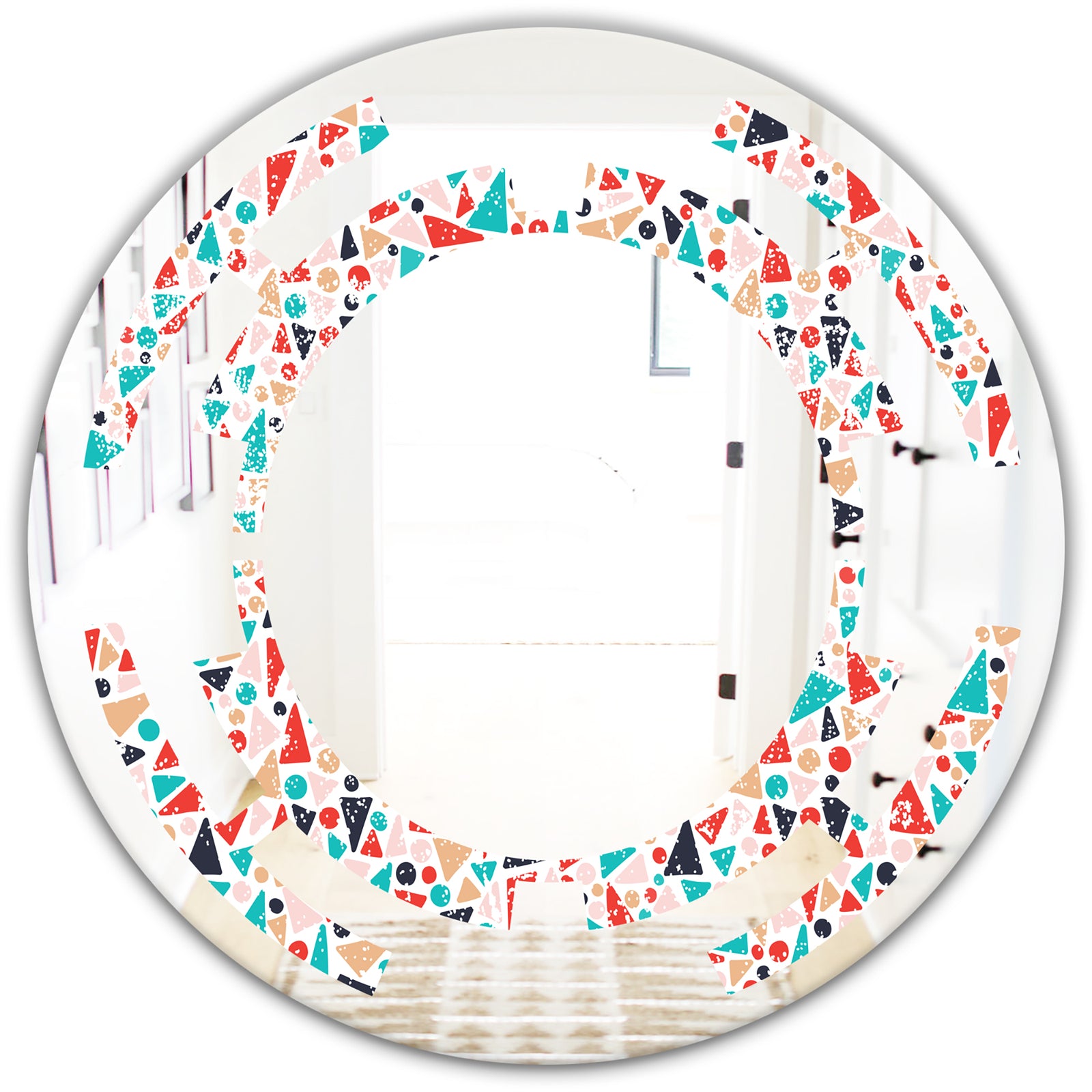 Retro Abstract Pattern Design II - Modern Round or Oval Wall Mirror - Space