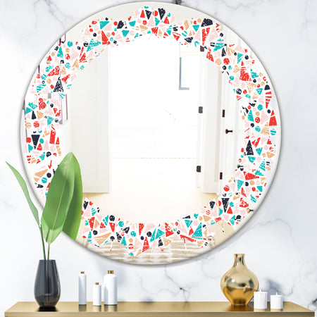 Retro Abstract Pattern Design II - Modern Round or Oval Wall Mirror - Leaves
