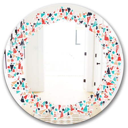 Retro Abstract Pattern Design II - Modern Round or Oval Wall Mirror - Leaves