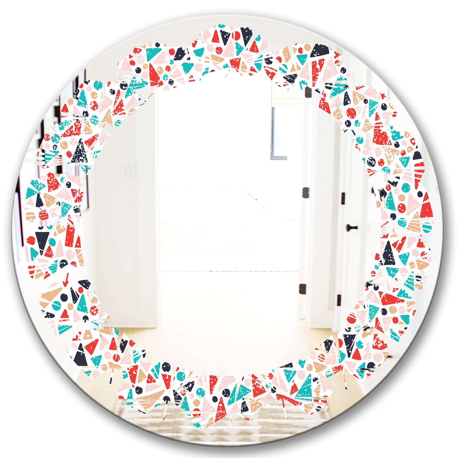 Retro Abstract Pattern Design II - Modern Round or Oval Wall Mirror - Leaves