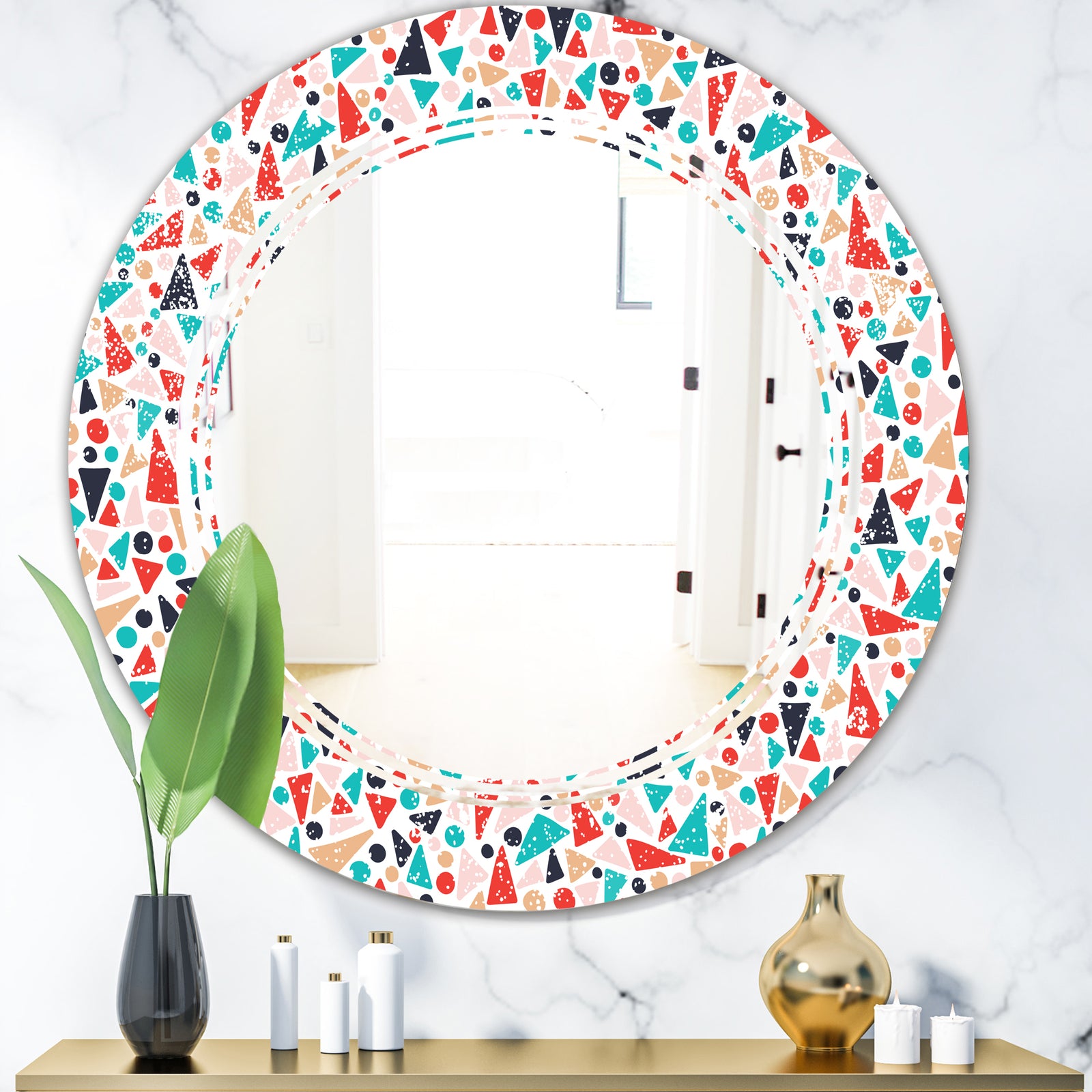 Retro Abstract Pattern Design II - Modern Round or Oval Wall Mirror - Triple C