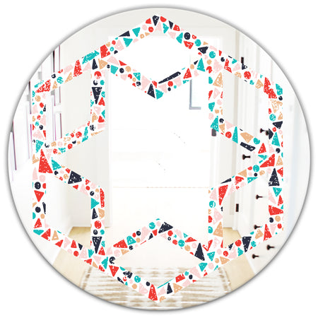 Retro Abstract Pattern Design II - Modern Round or Oval Wall Mirror - Hexagon Star