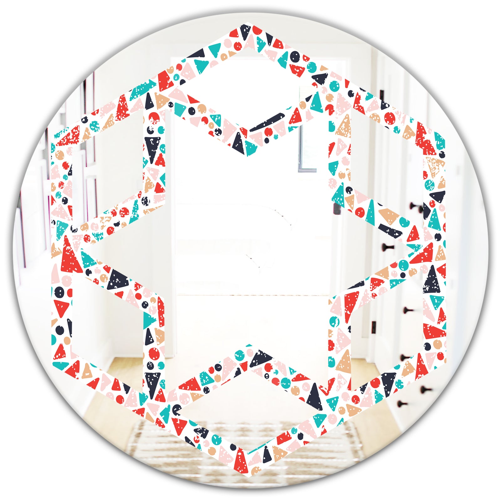 Retro Abstract Pattern Design II - Modern Round or Oval Wall Mirror - Hexagon Star