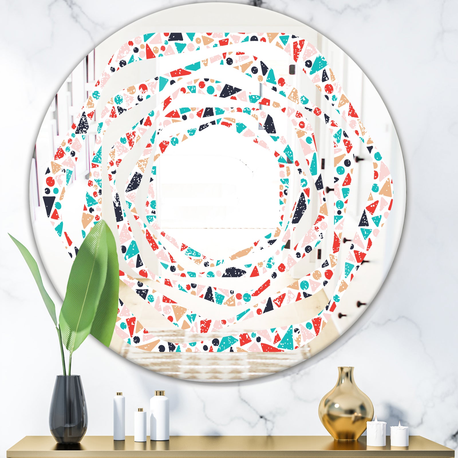 Retro Abstract Pattern Design II - Modern Round or Oval Wall Mirror - Whirl