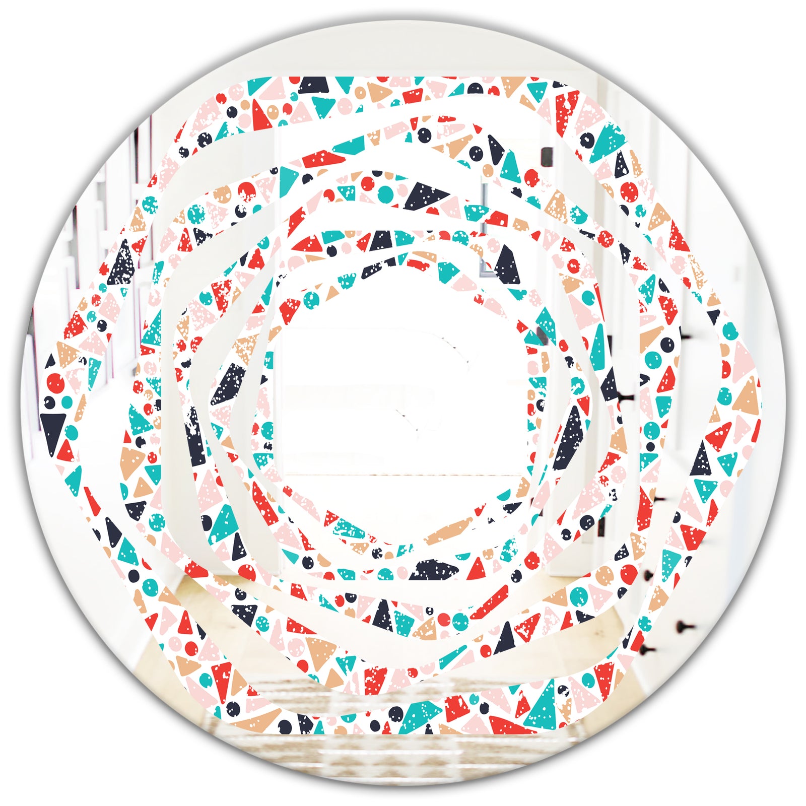 Retro Abstract Pattern Design II - Modern Round or Oval Wall Mirror - Whirl