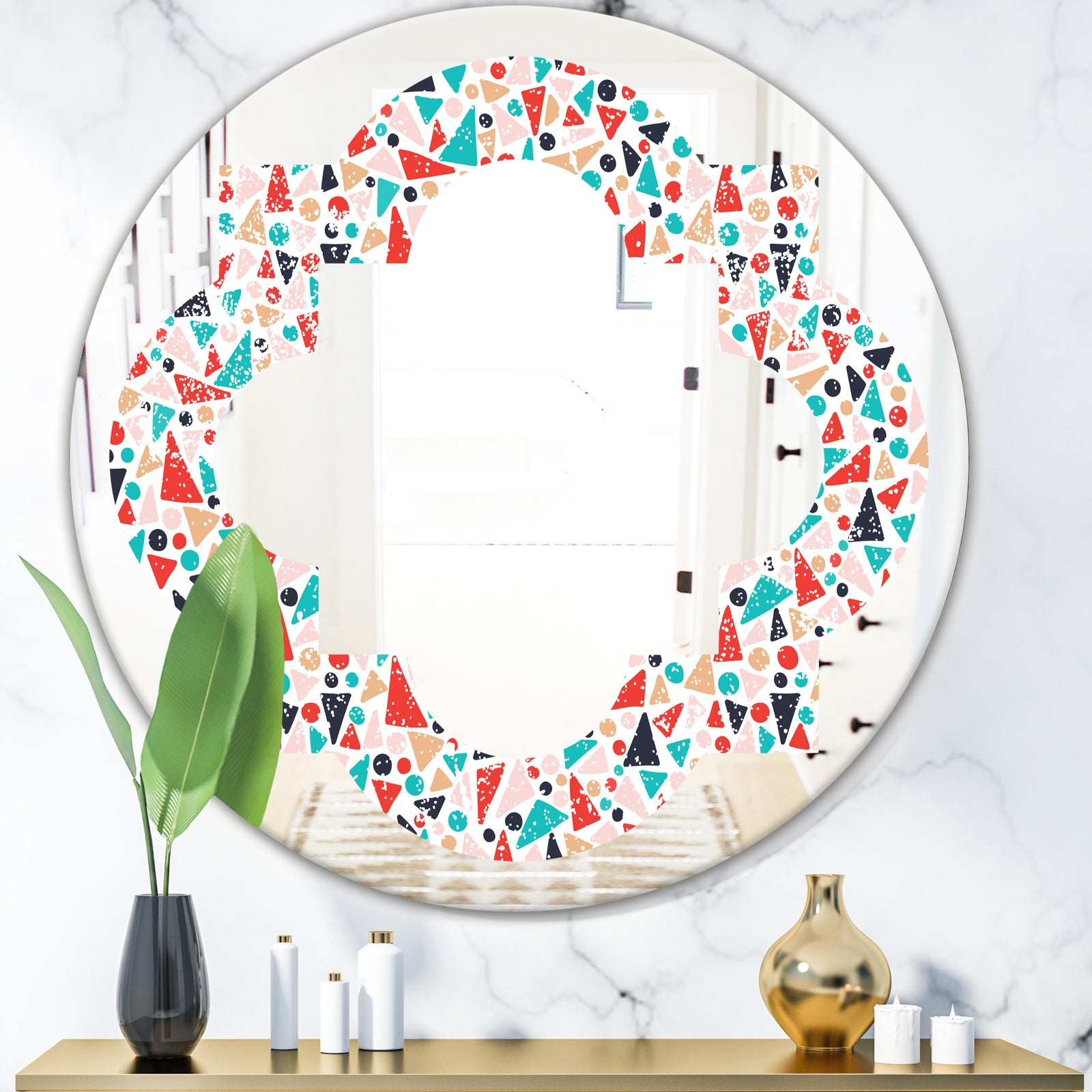 Retro Abstract Pattern Design II - Modern Round or Oval Wall Mirror - Quatrefoil