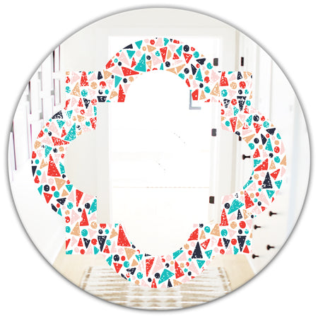 Retro Abstract Pattern Design II - Modern Round or Oval Wall Mirror - Quatrefoil
