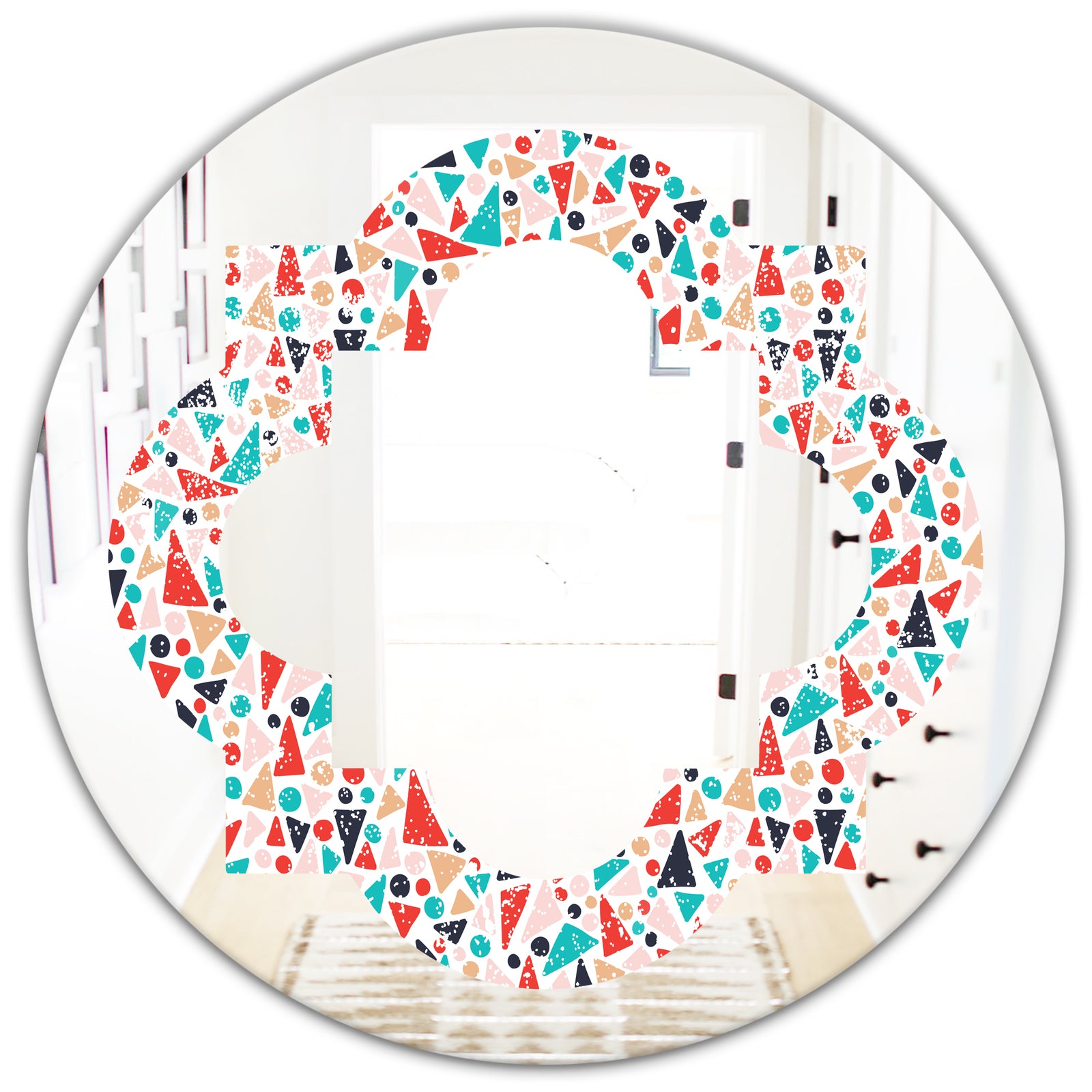 Retro Abstract Pattern Design II - Modern Round or Oval Wall Mirror - Quatrefoil