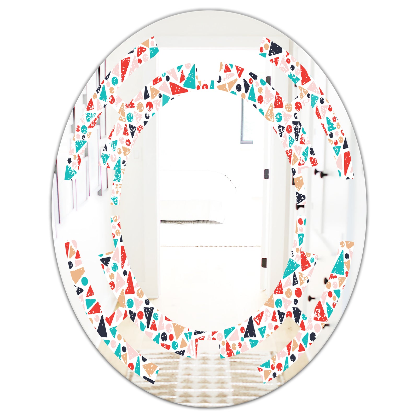 Retro Abstract Pattern Design II - Modern Round or Oval Wall Mirror - Space