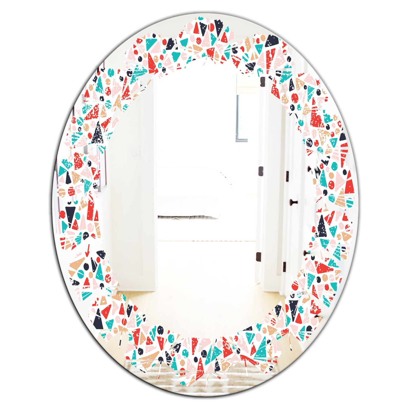 Retro Abstract Pattern Design II - Modern Round or Oval Wall Mirror - Leaves