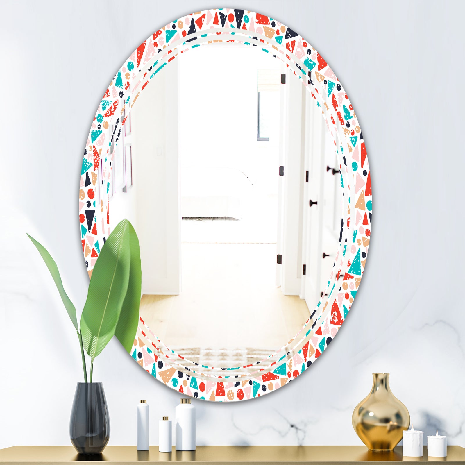 Retro Abstract Pattern Design II - Modern Round or Oval Wall Mirror - Triple C