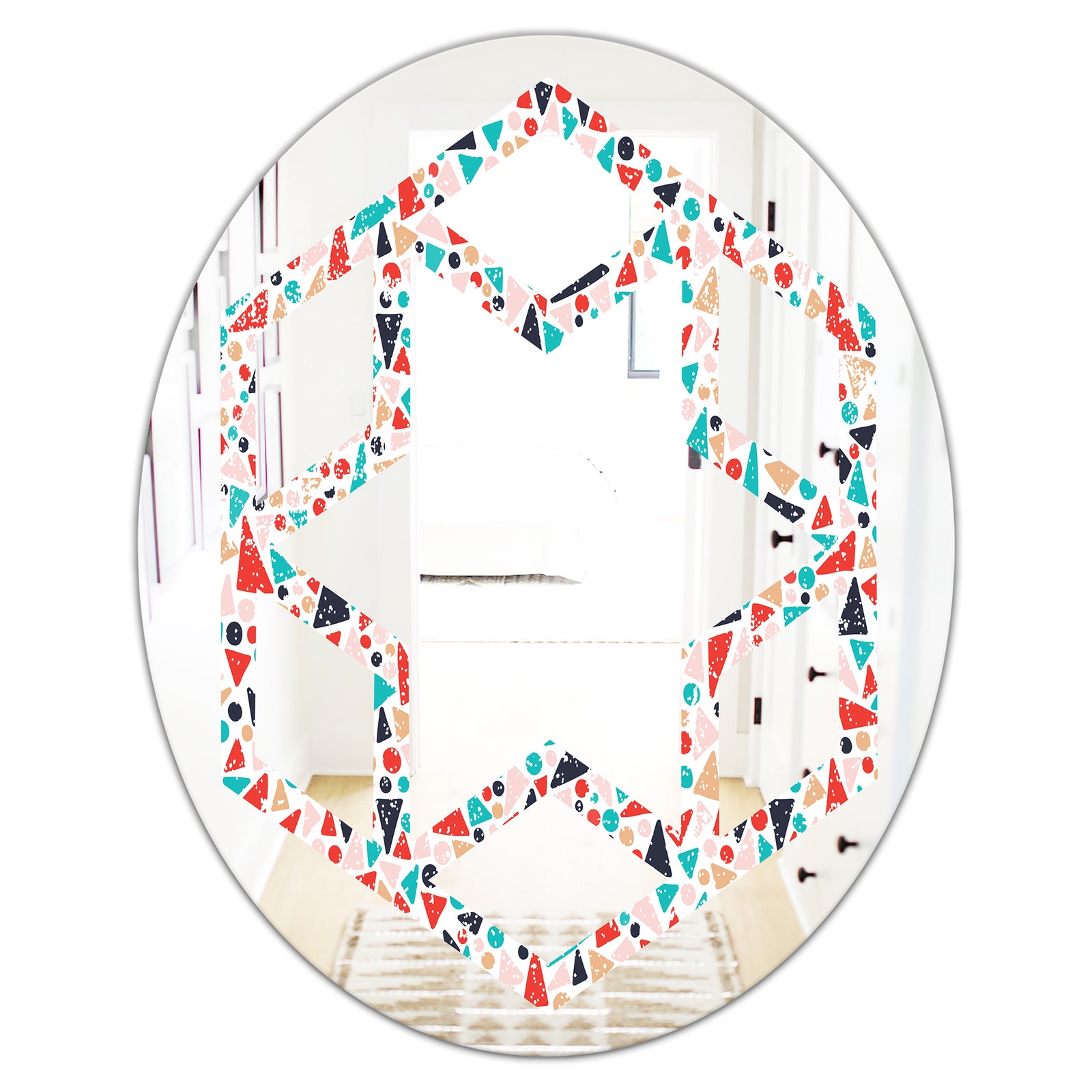 Retro Abstract Pattern Design II - Modern Round or Oval Wall Mirror - Hexagon Star