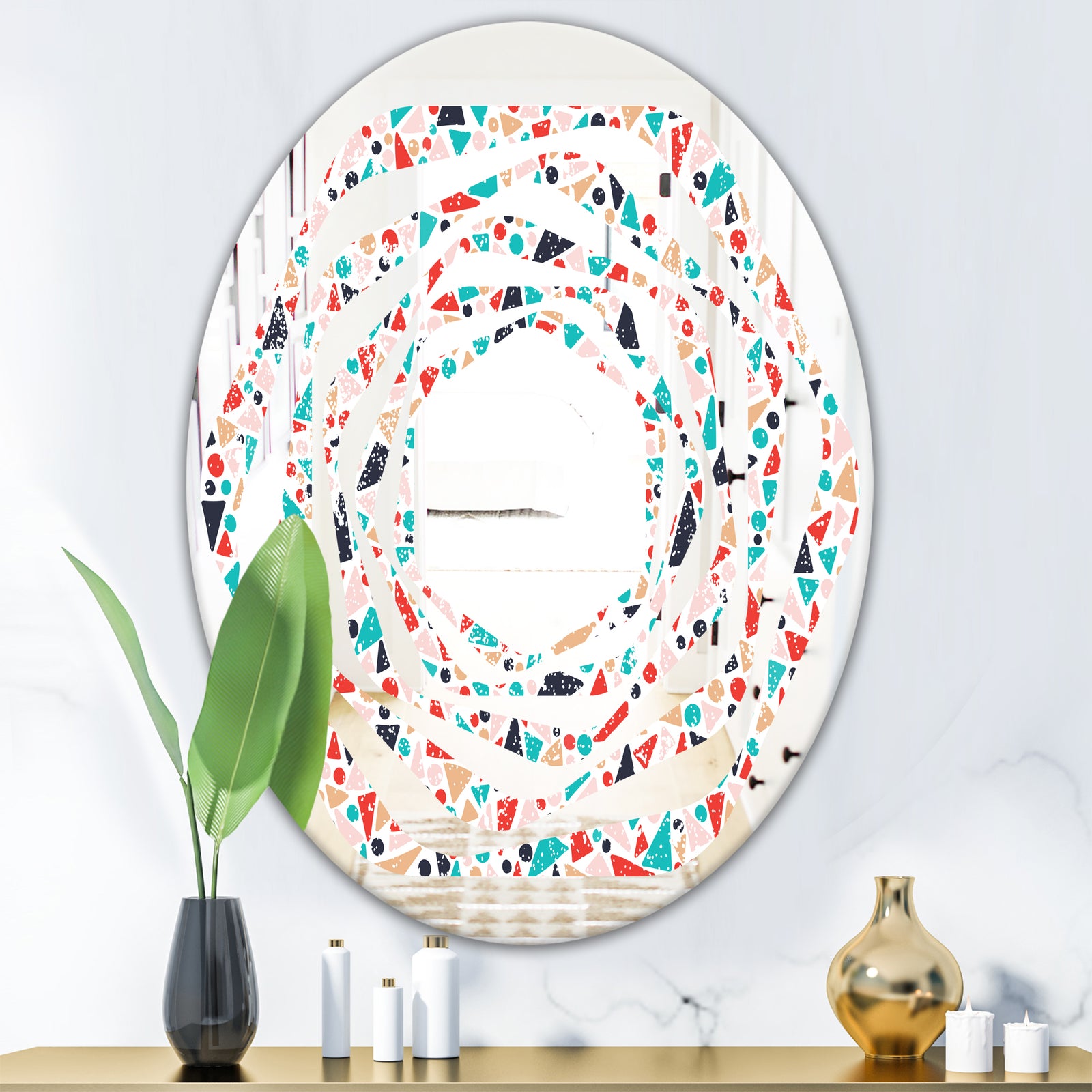 Retro Abstract Pattern Design II - Modern Round or Oval Wall Mirror - Whirl