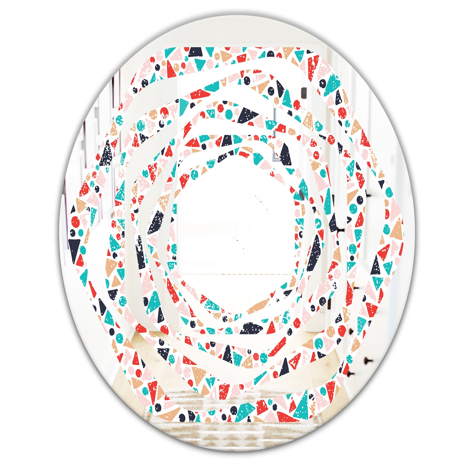 Retro Abstract Pattern Design II - Modern Round or Oval Wall Mirror - Whirl