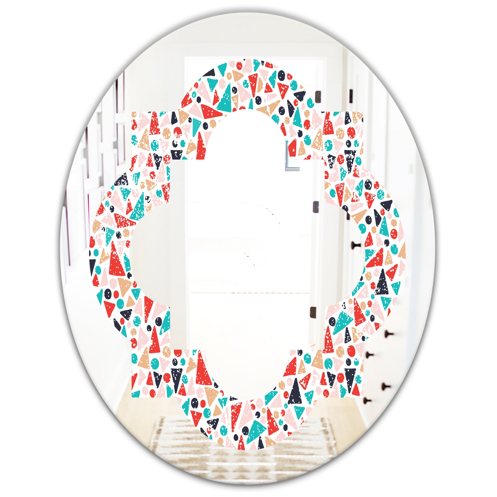 Retro Abstract Pattern Design II - Modern Round or Oval Wall Mirror - Quatrefoil