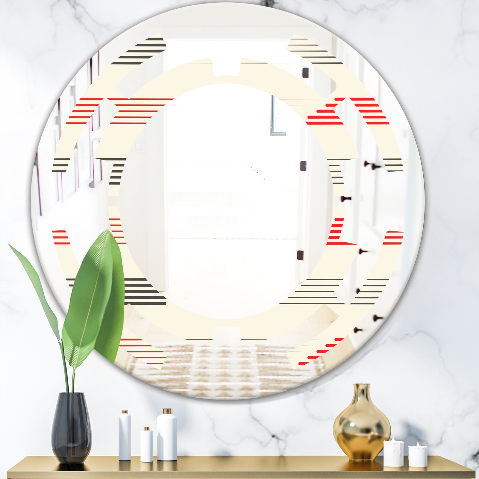 Horizontal Retro Geometrical Pattern I - Modern Round or Oval Wall Mirror - Space