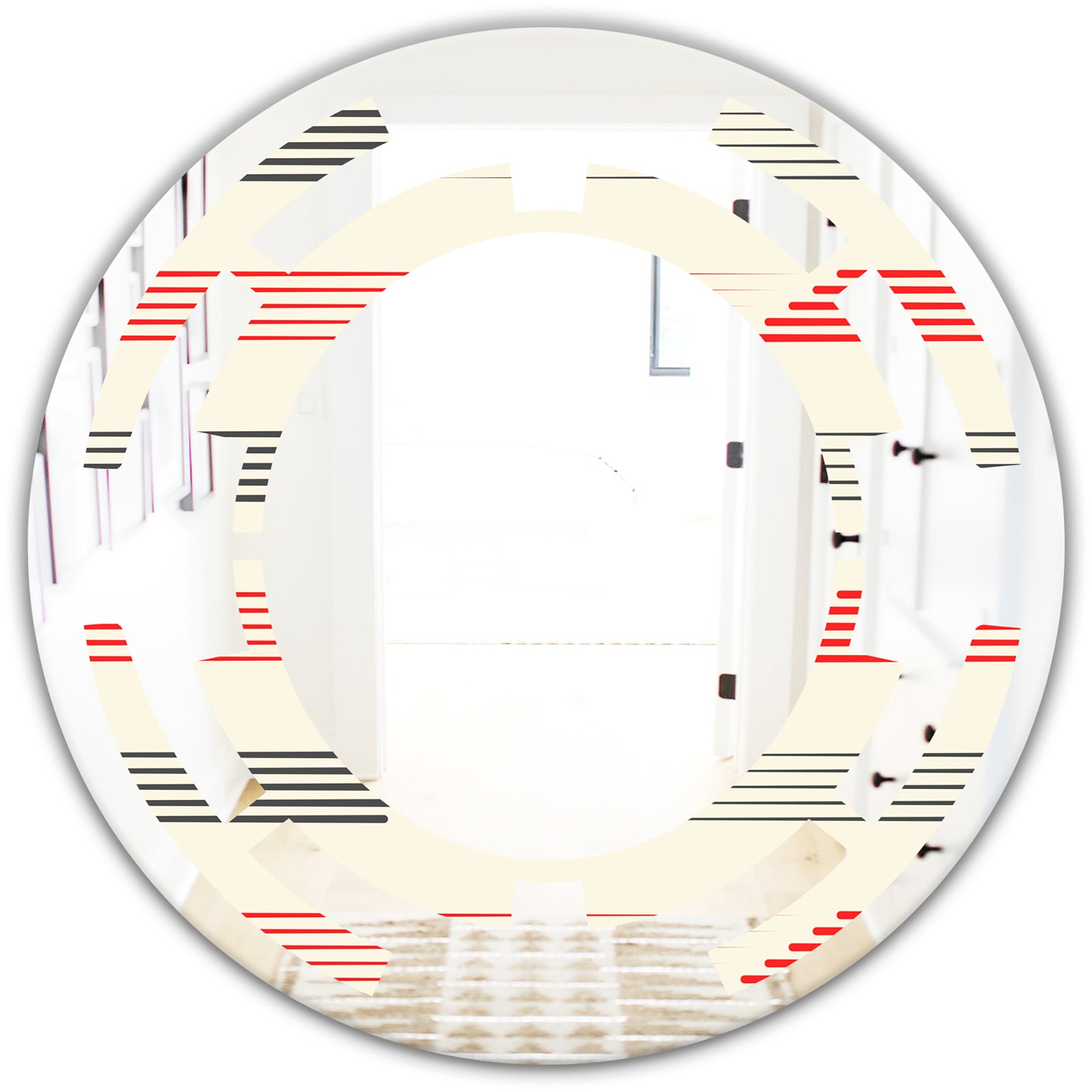 Horizontal Retro Geometrical Pattern I - Modern Round or Oval Wall Mirror - Space