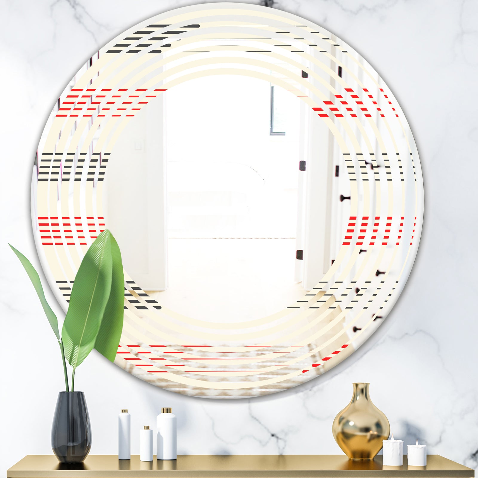 Horizontal Retro Geometrical Pattern I - Modern Round or Oval Wall Mirror - Wave