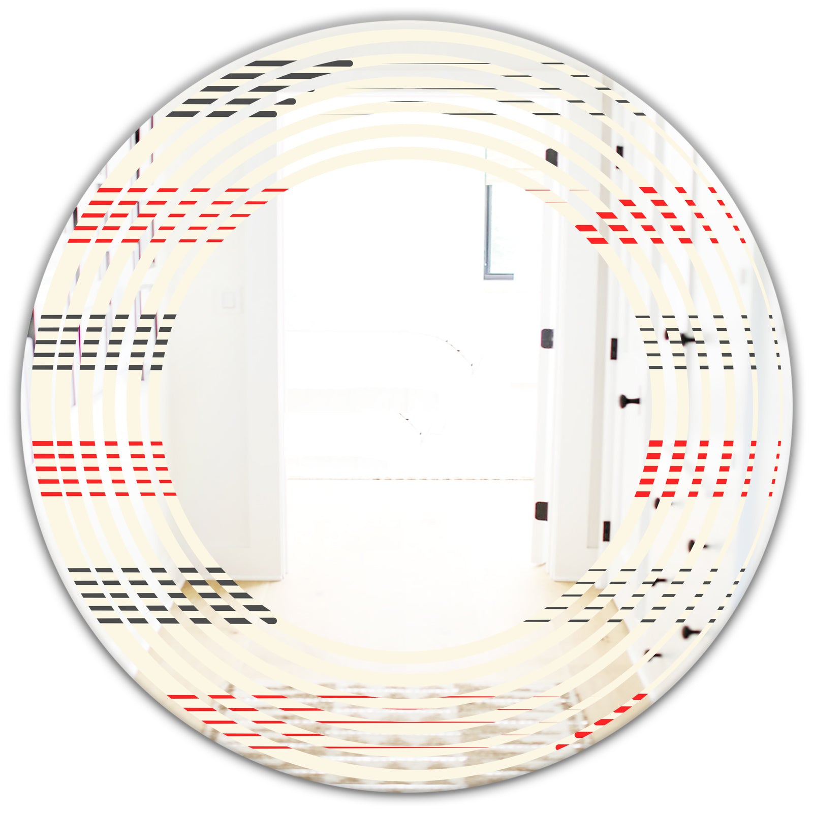 Horizontal Retro Geometrical Pattern I - Modern Round or Oval Wall Mirror - Wave
