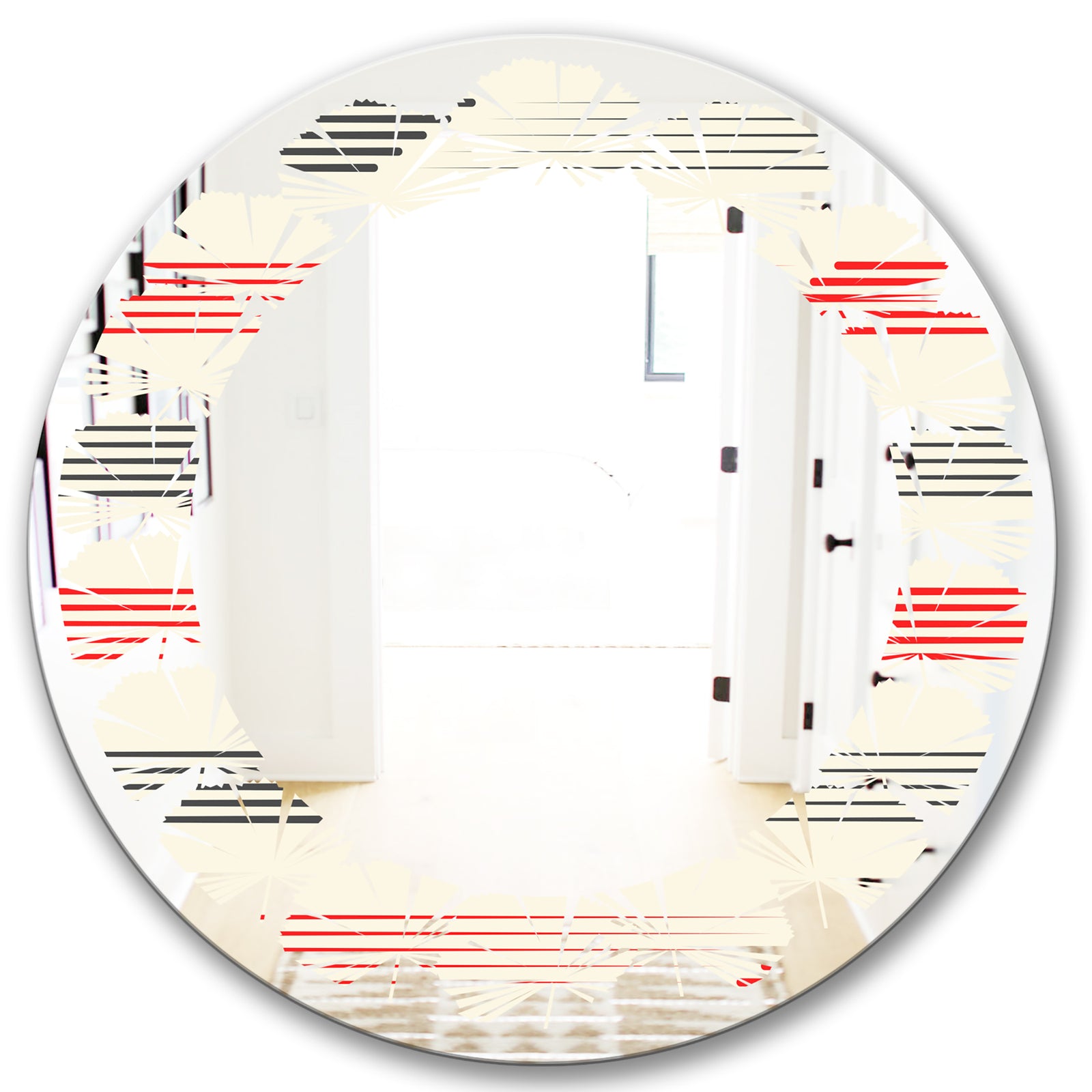 Horizontal Retro Geometrical Pattern I - Modern Round or Oval Wall Mirror - Leaves