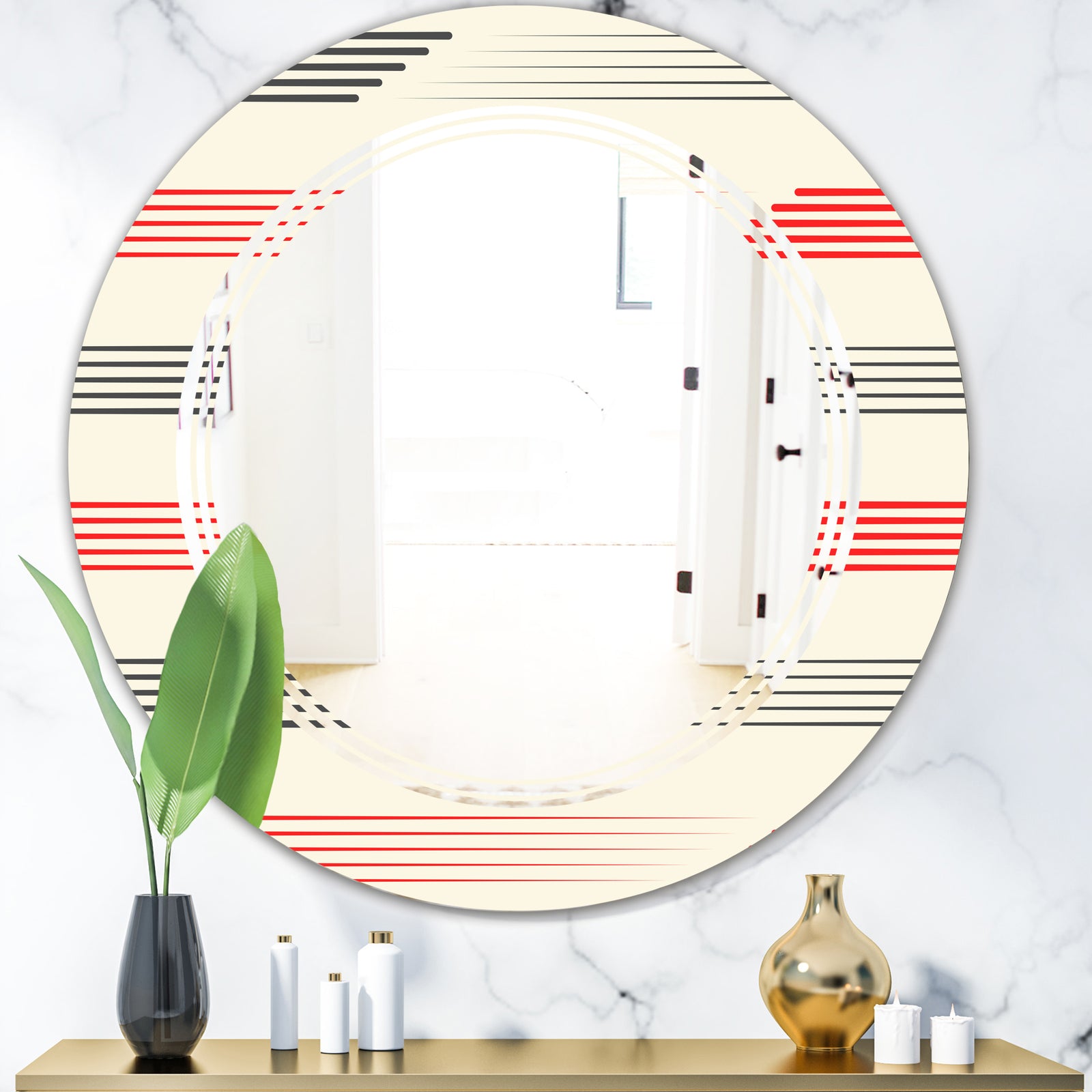 Horizontal Retro Geometrical Pattern I - Modern Round or Oval Wall Mirror - Triple C