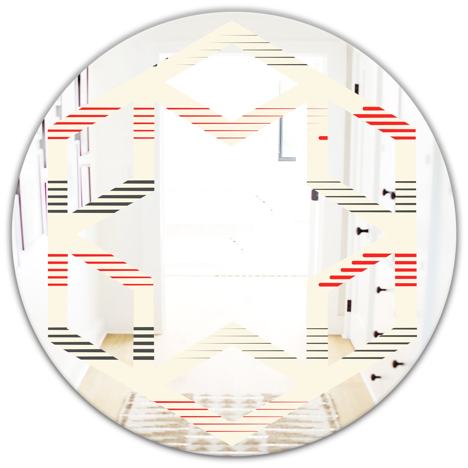 Horizontal Retro Geometrical Pattern I - Modern Round or Oval Wall Mirror - Hexagon Star