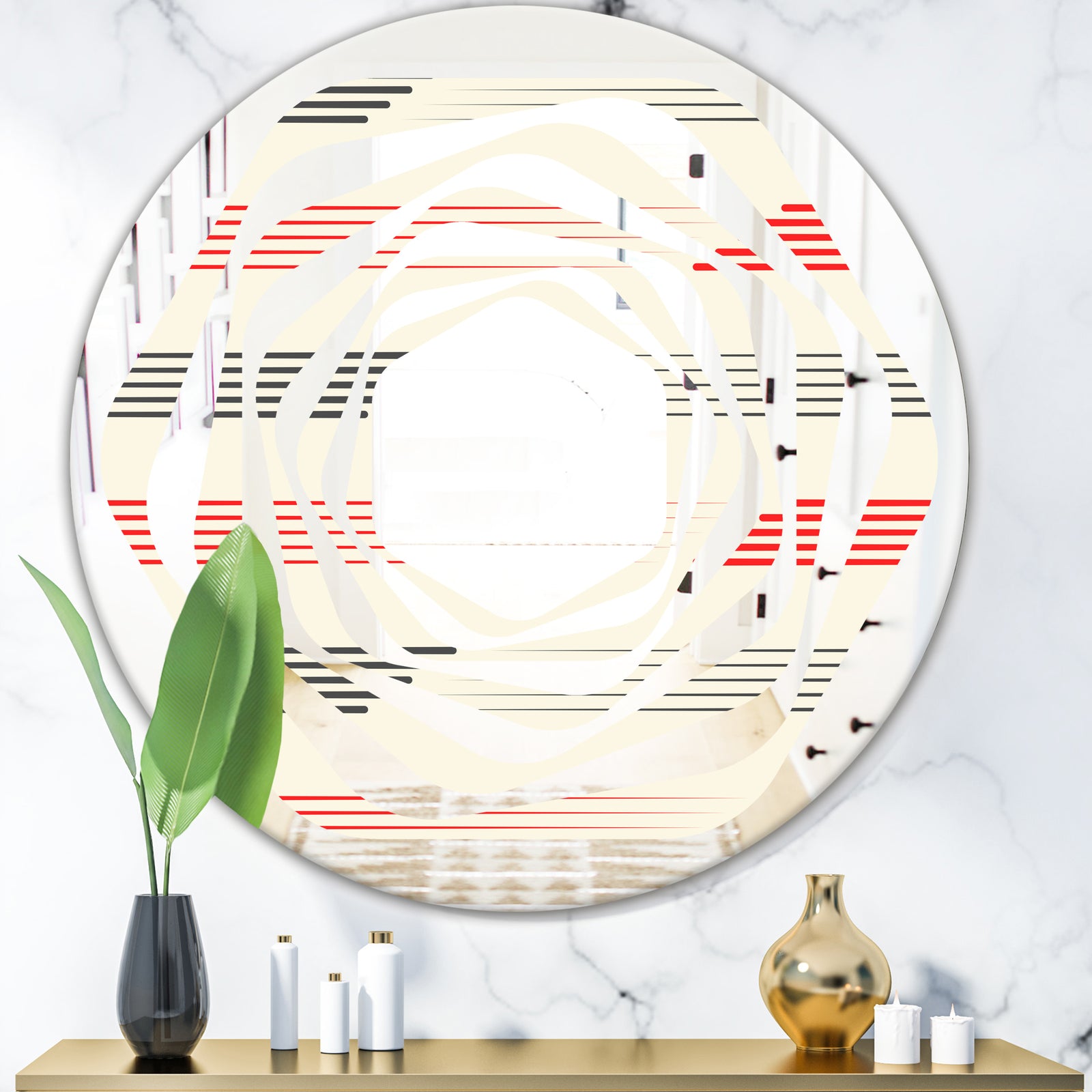 Horizontal Retro Geometrical Pattern I - Modern Round or Oval Wall Mirror - Whirl