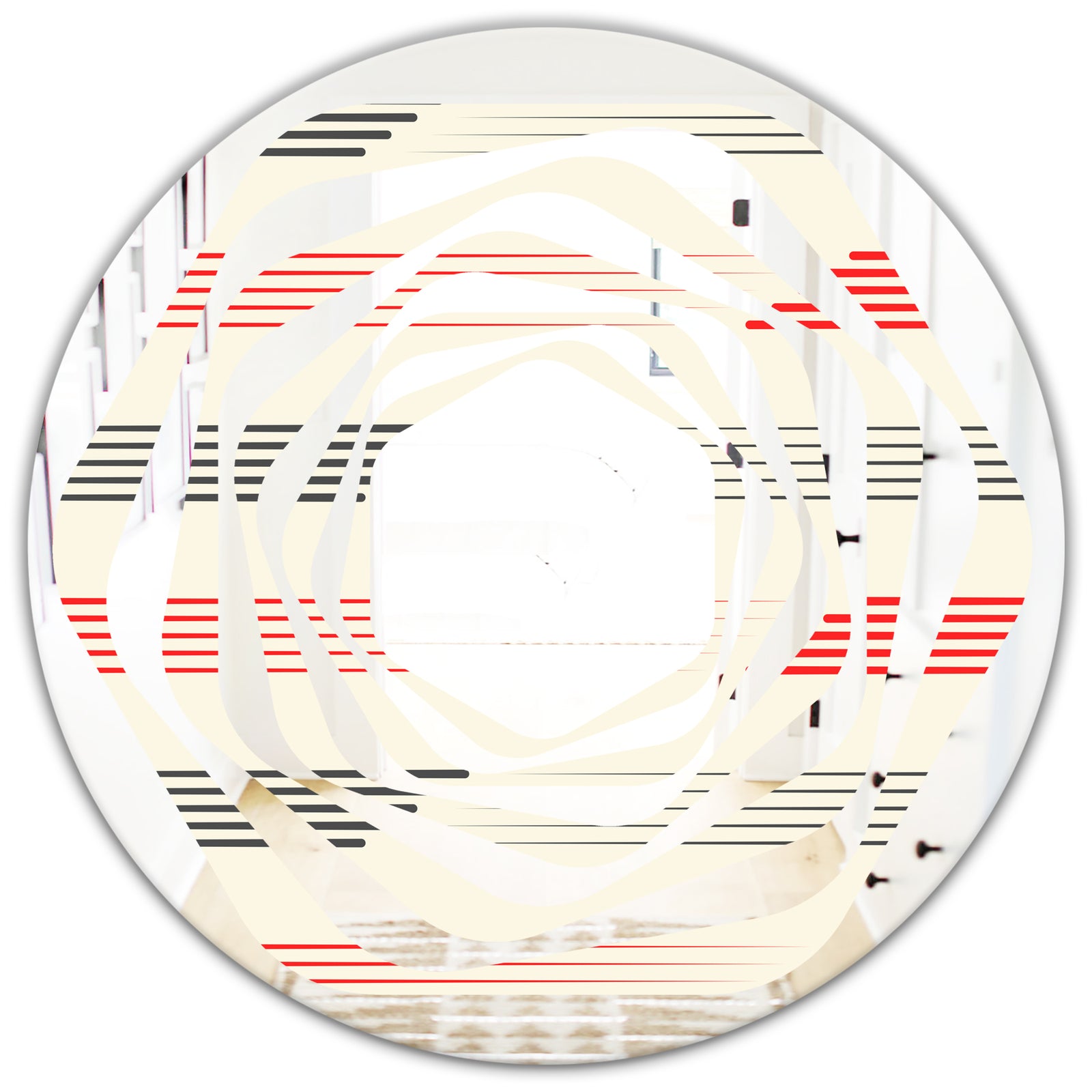 Horizontal Retro Geometrical Pattern I - Modern Round or Oval Wall Mirror - Whirl