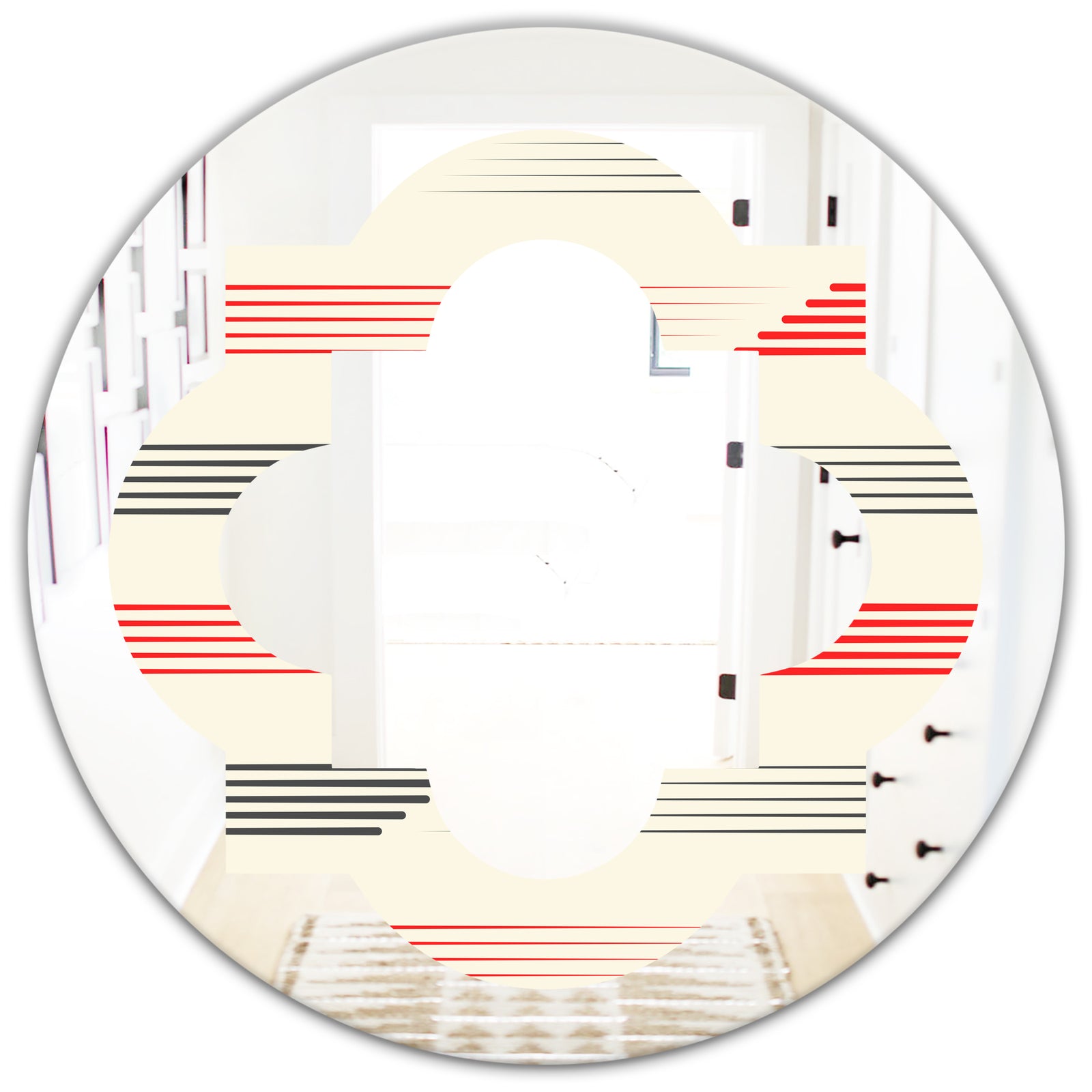 Horizontal Retro Geometrical Pattern I - Modern Round or Oval Wall Mirror - Quatrefoil