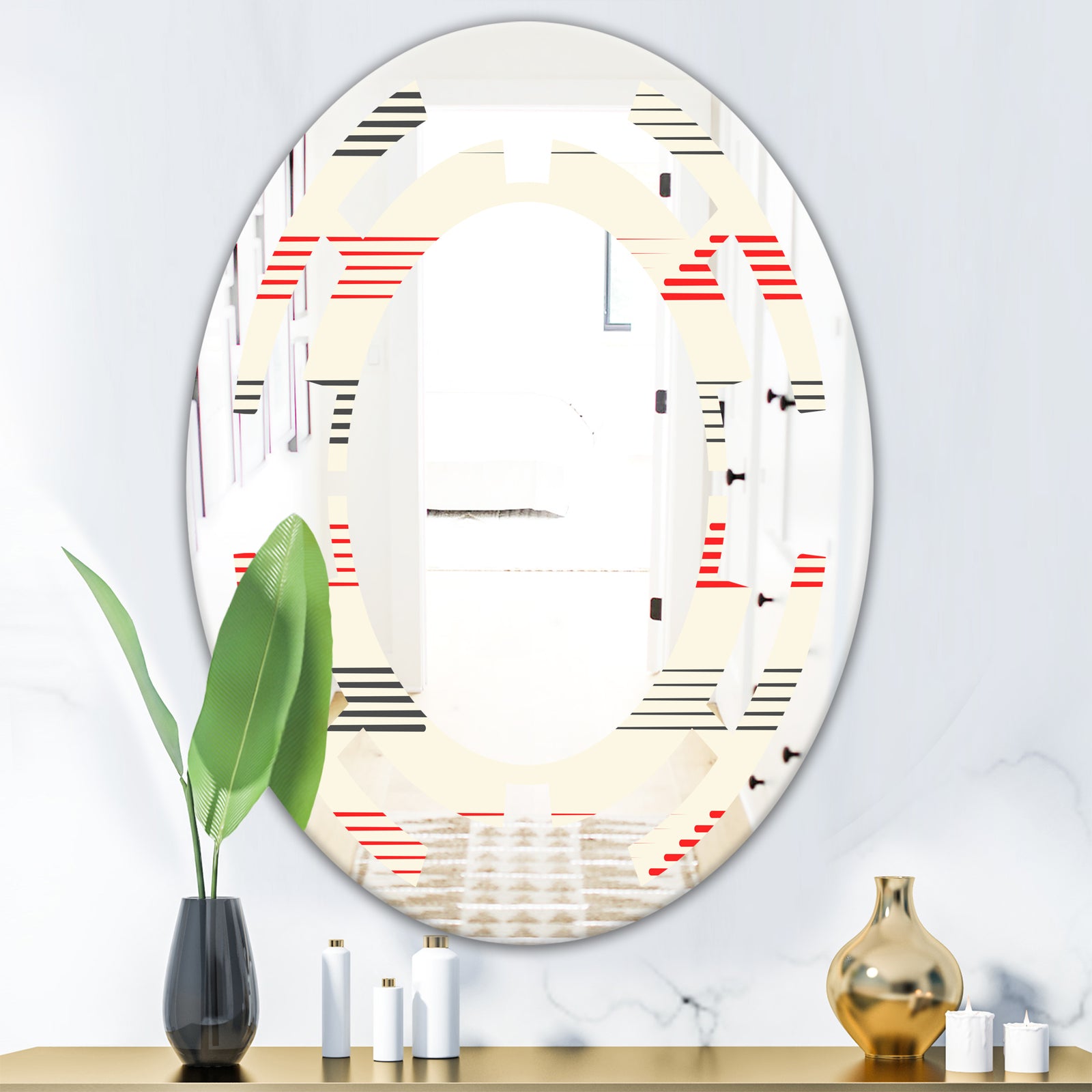 Horizontal Retro Geometrical Pattern I - Modern Round or Oval Wall Mirror - Space