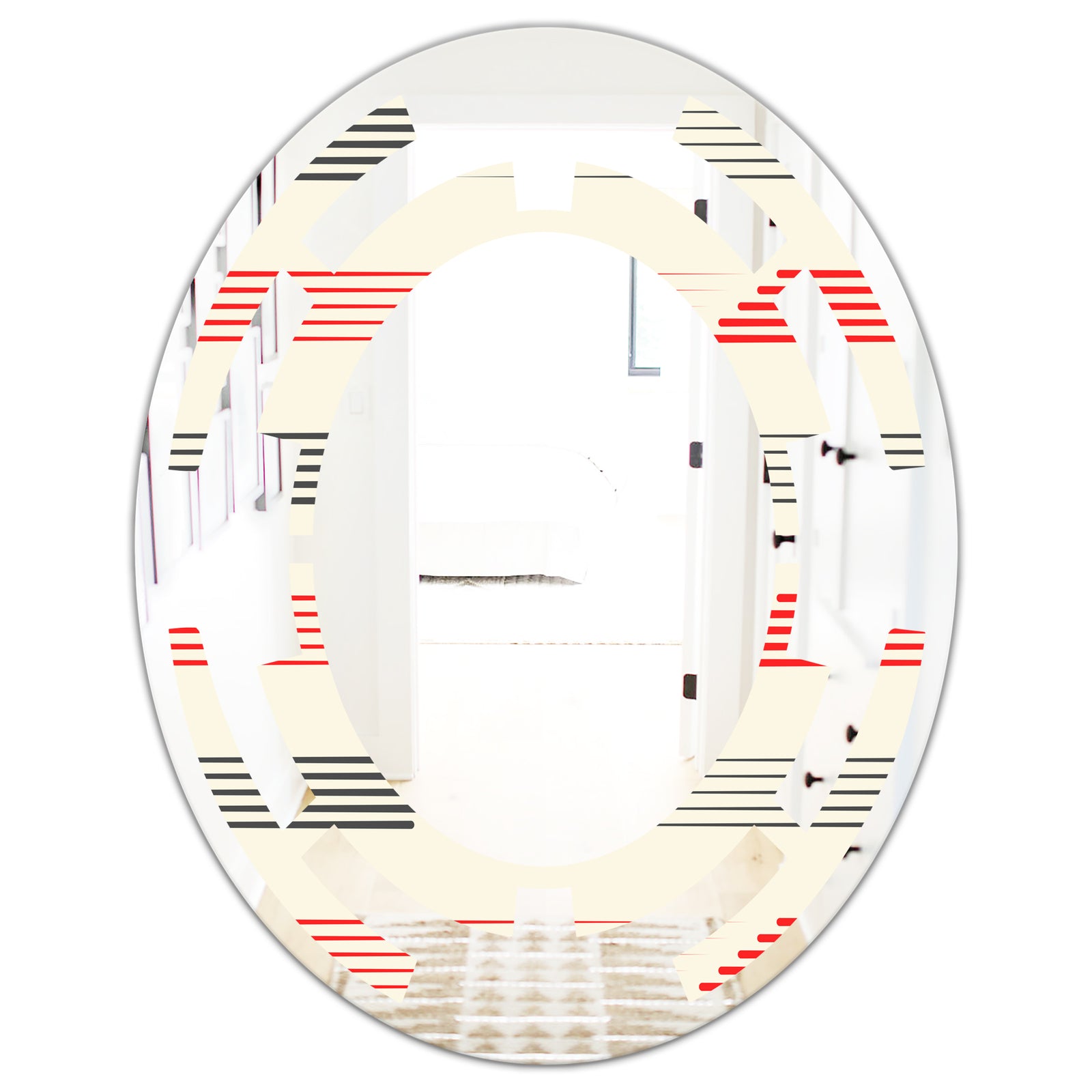 Horizontal Retro Geometrical Pattern I - Modern Round or Oval Wall Mirror - Space