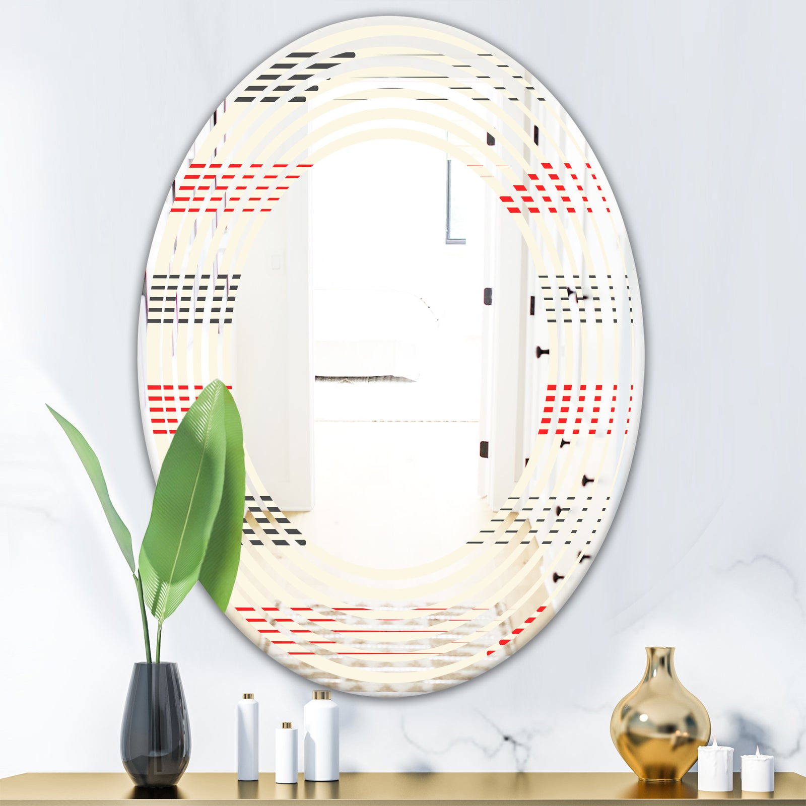 Horizontal Retro Geometrical Pattern I - Modern Round or Oval Wall Mirror - Wave