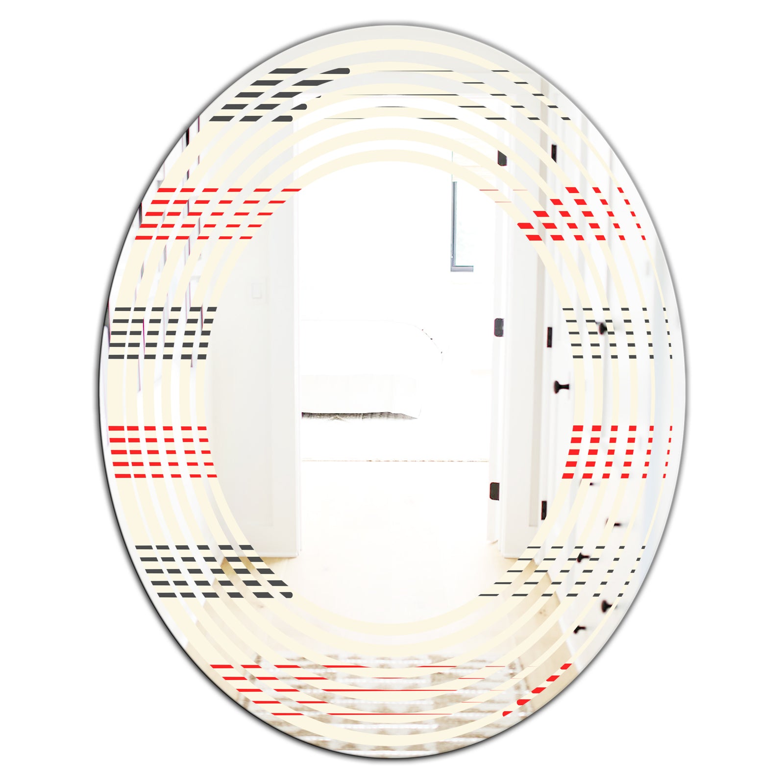 Horizontal Retro Geometrical Pattern I - Modern Round or Oval Wall Mirror - Wave