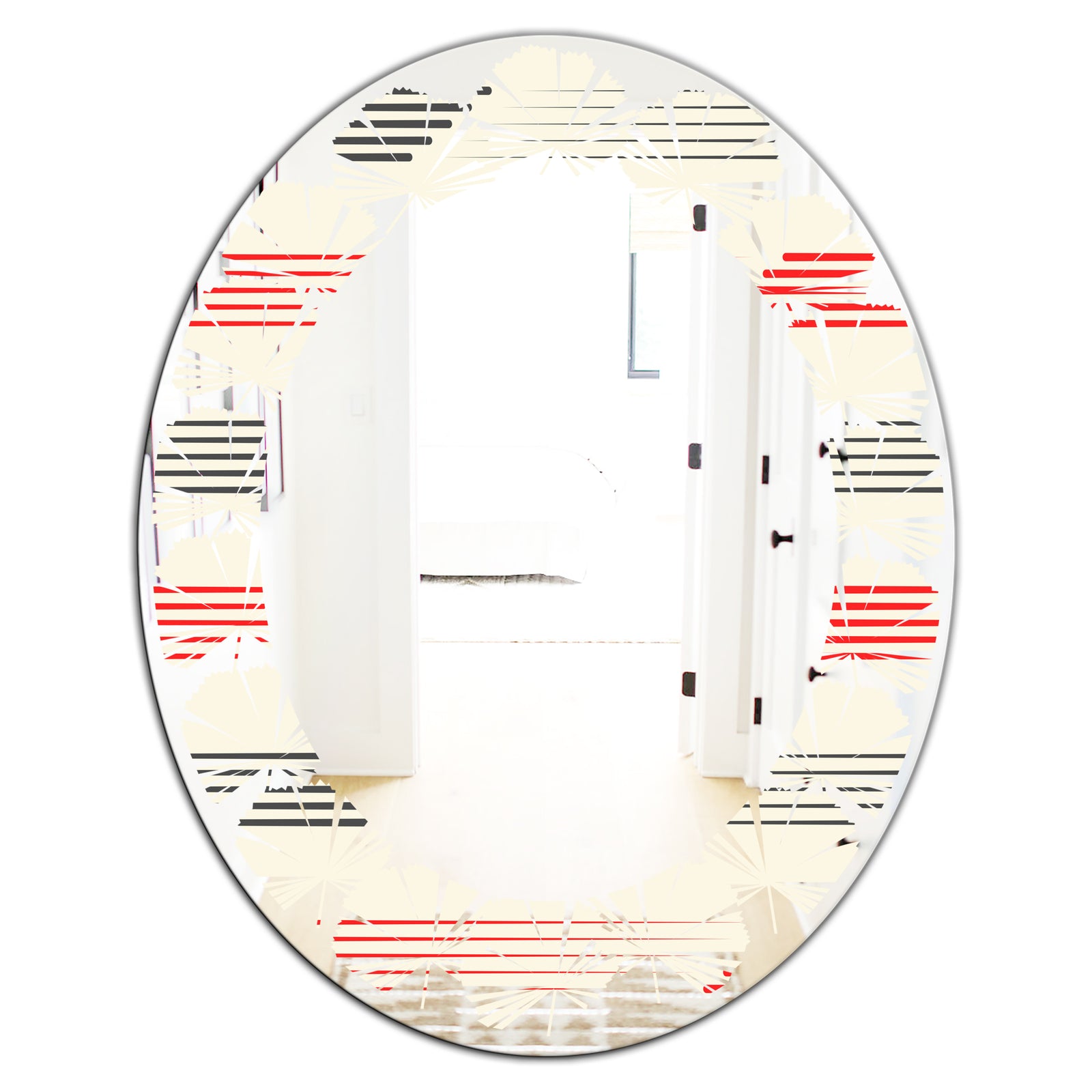 Horizontal Retro Geometrical Pattern I - Modern Round or Oval Wall Mirror - Leaves