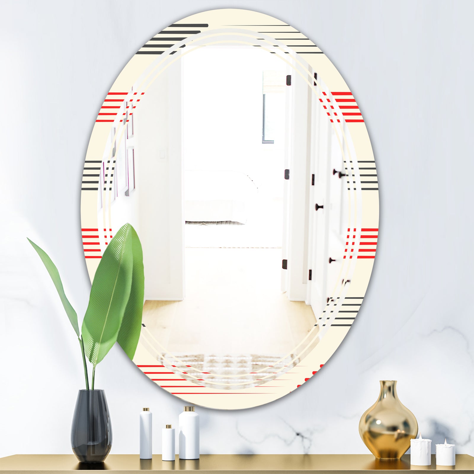 Horizontal Retro Geometrical Pattern I - Modern Round or Oval Wall Mirror - Triple C