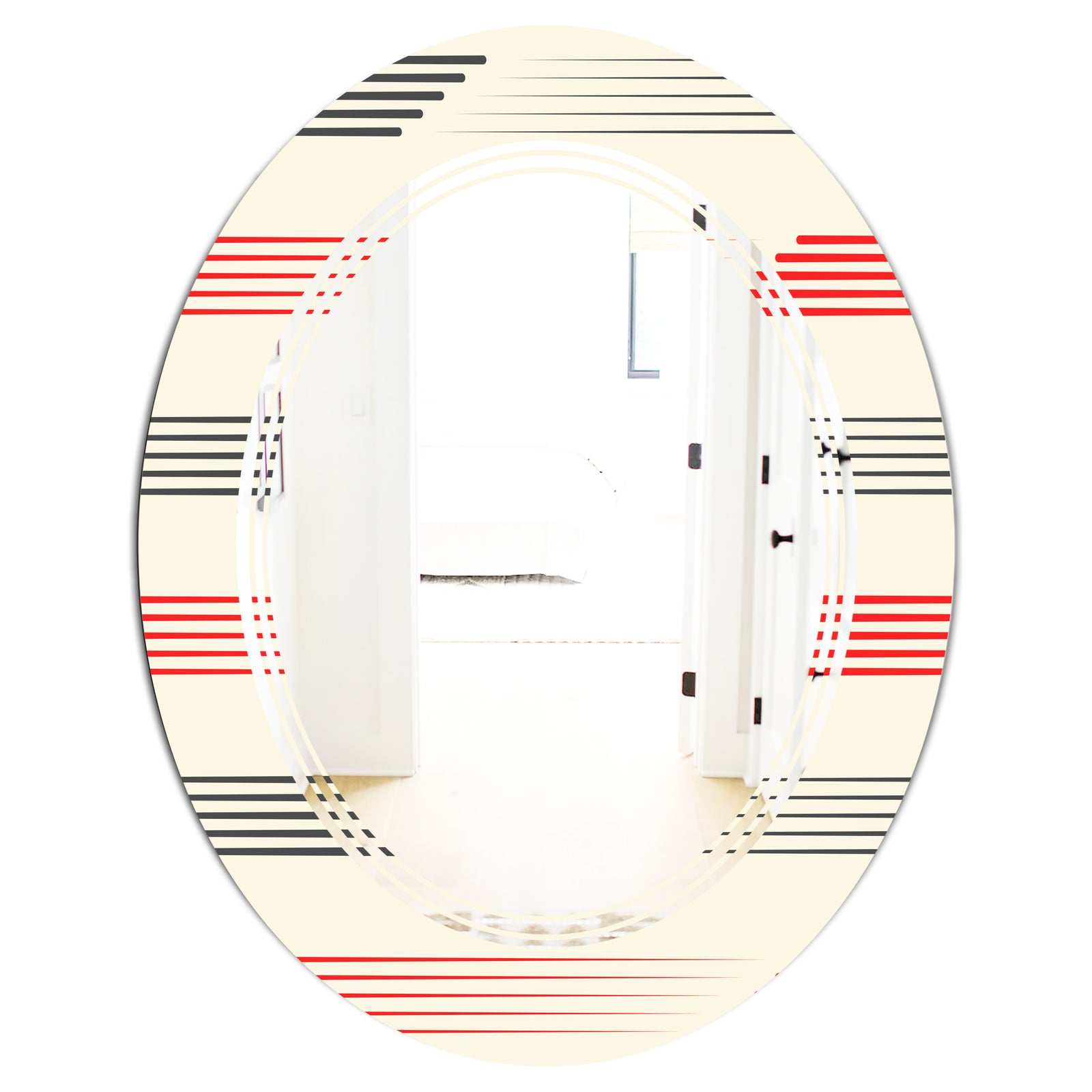 Horizontal Retro Geometrical Pattern I - Modern Round or Oval Wall Mirror - Triple C