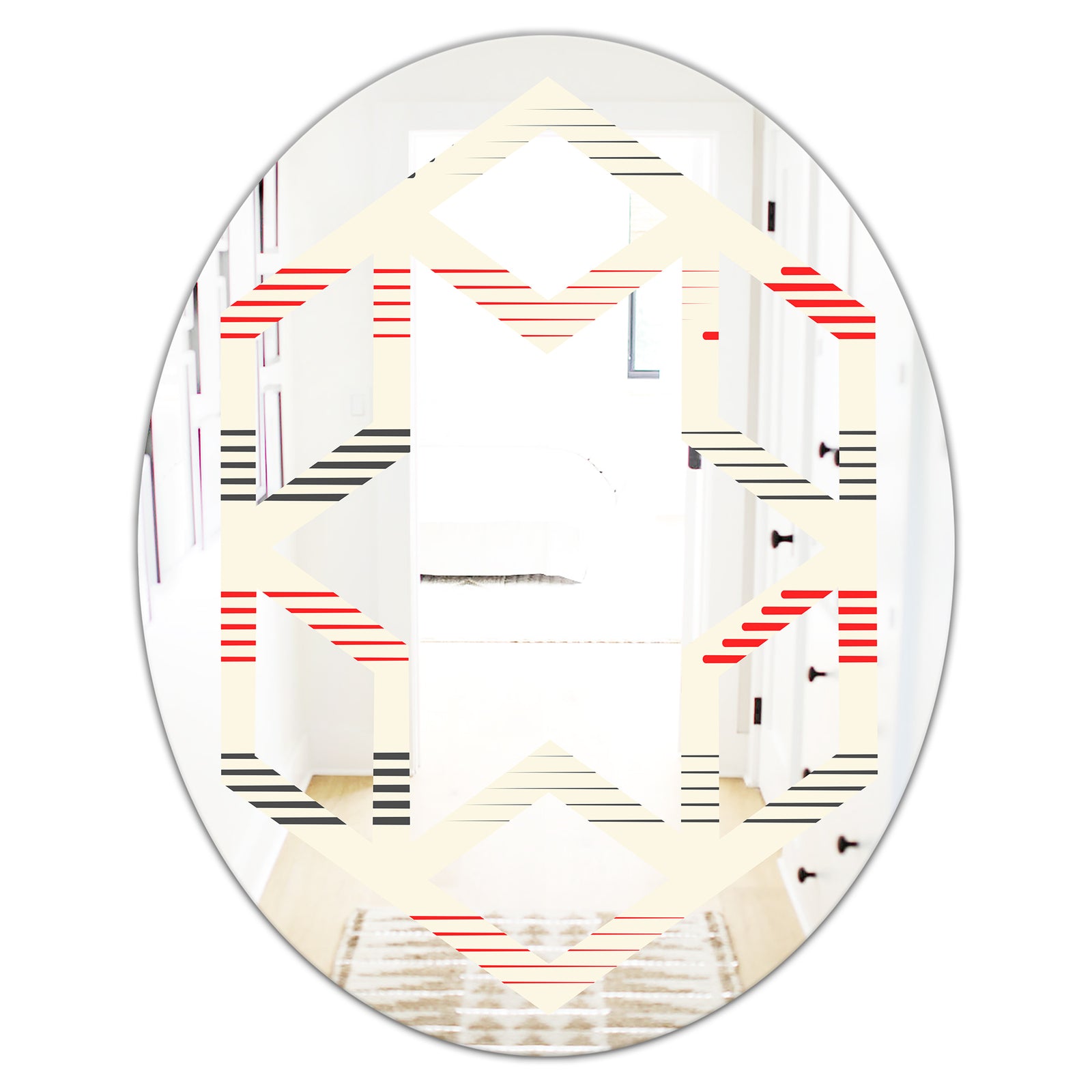 Horizontal Retro Geometrical Pattern I - Modern Round or Oval Wall Mirror - Hexagon Star
