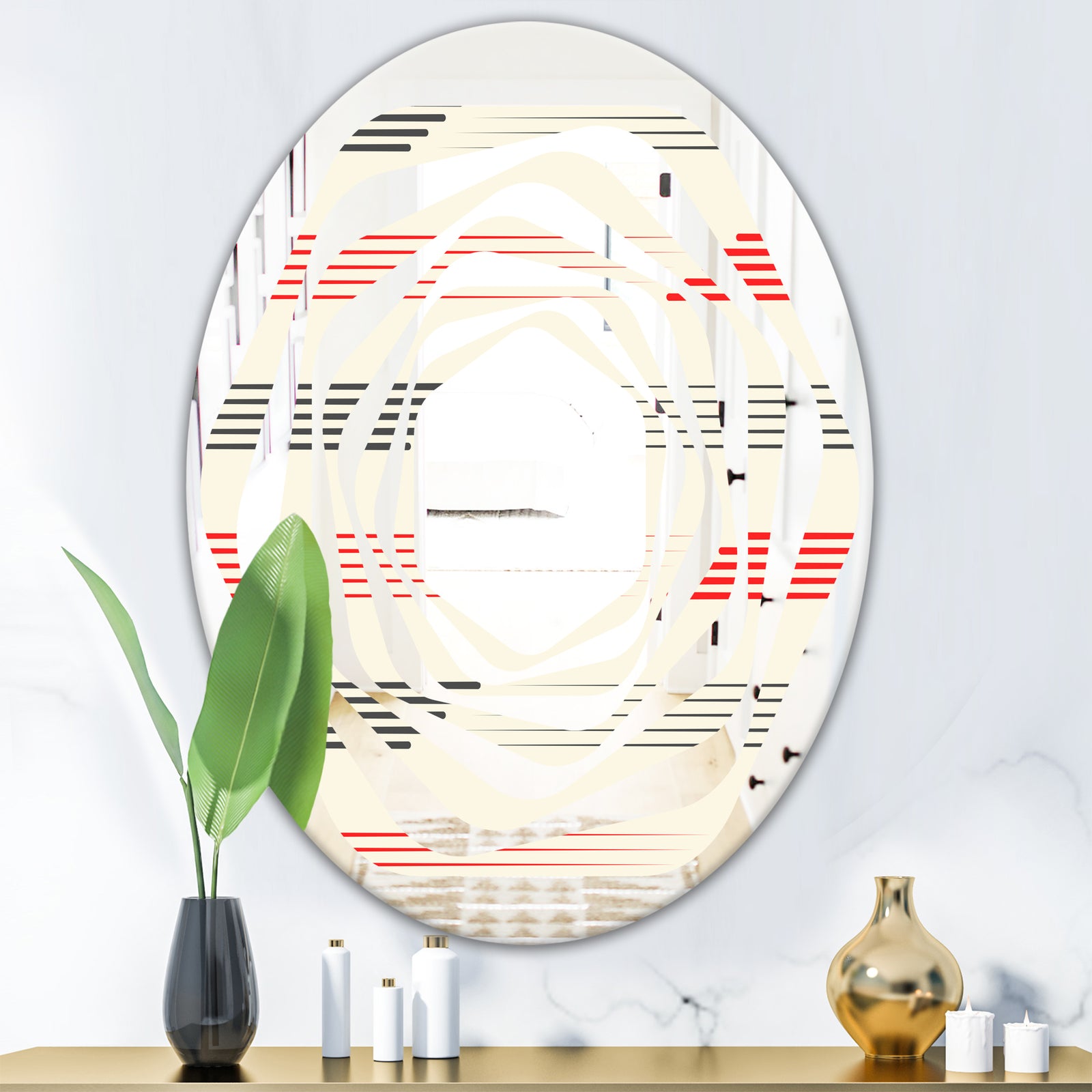 Horizontal Retro Geometrical Pattern I - Modern Round or Oval Wall Mirror - Whirl