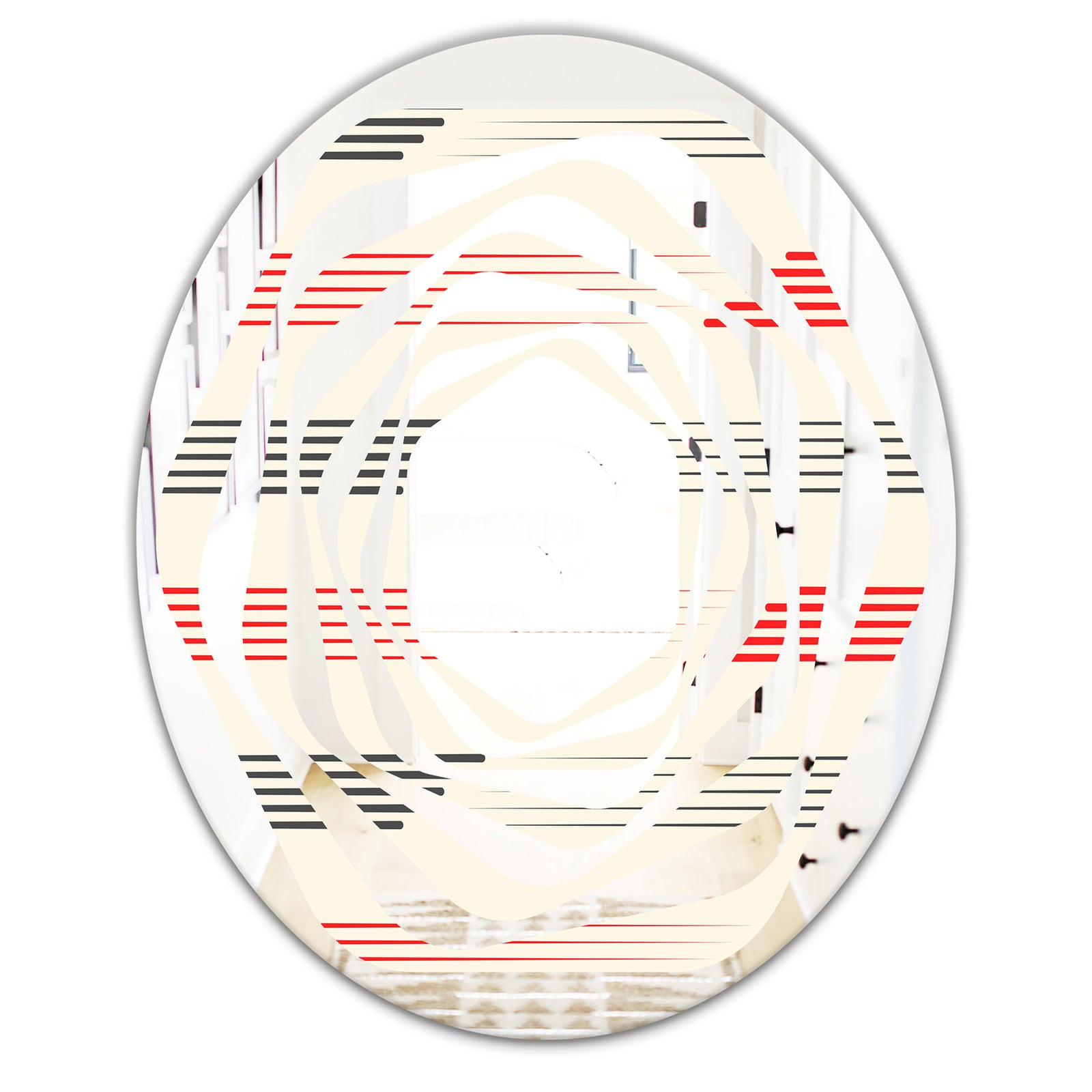 Horizontal Retro Geometrical Pattern I - Modern Round or Oval Wall Mirror - Whirl