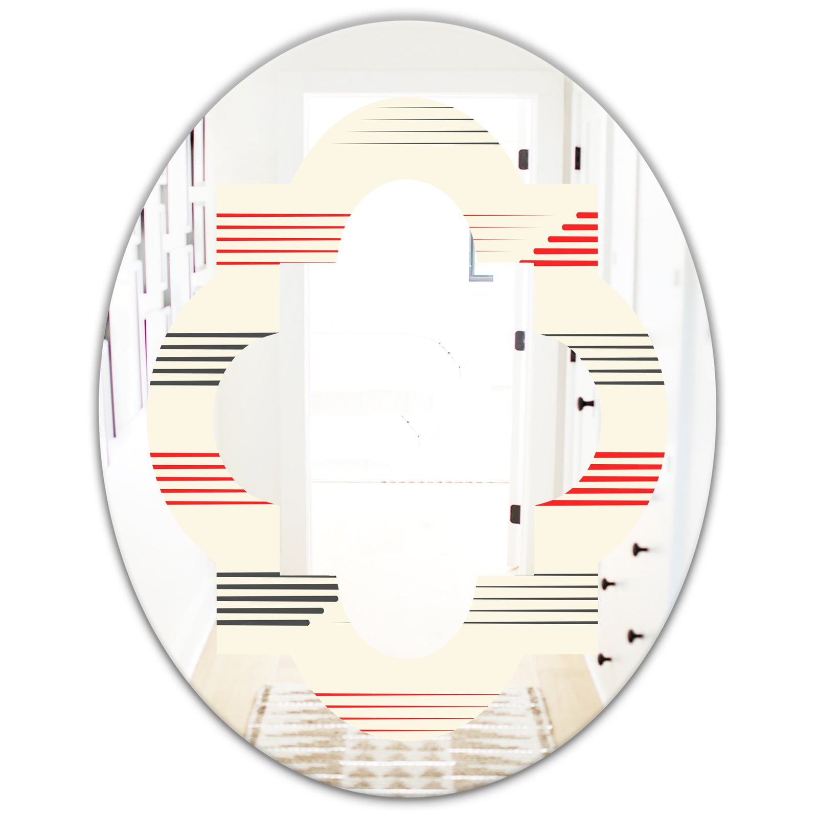 Horizontal Retro Geometrical Pattern I - Modern Round or Oval Wall Mirror - Quatrefoil