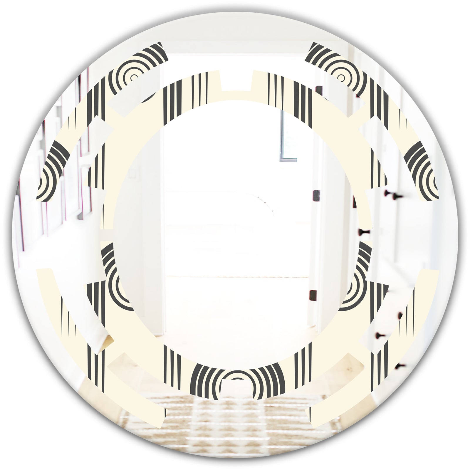 Retro Curved Minimal Geometric Ornament II - Modern Round or Oval Wall Mirror - Space