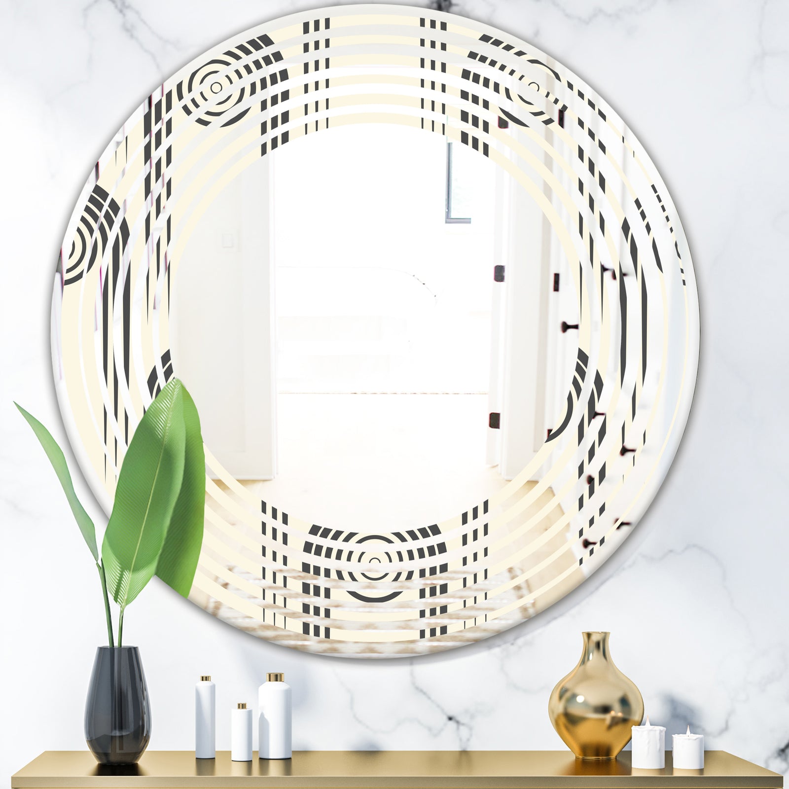 Retro Curved Minimal Geometric Ornament II - Modern Round or Oval Wall Mirror - Wave